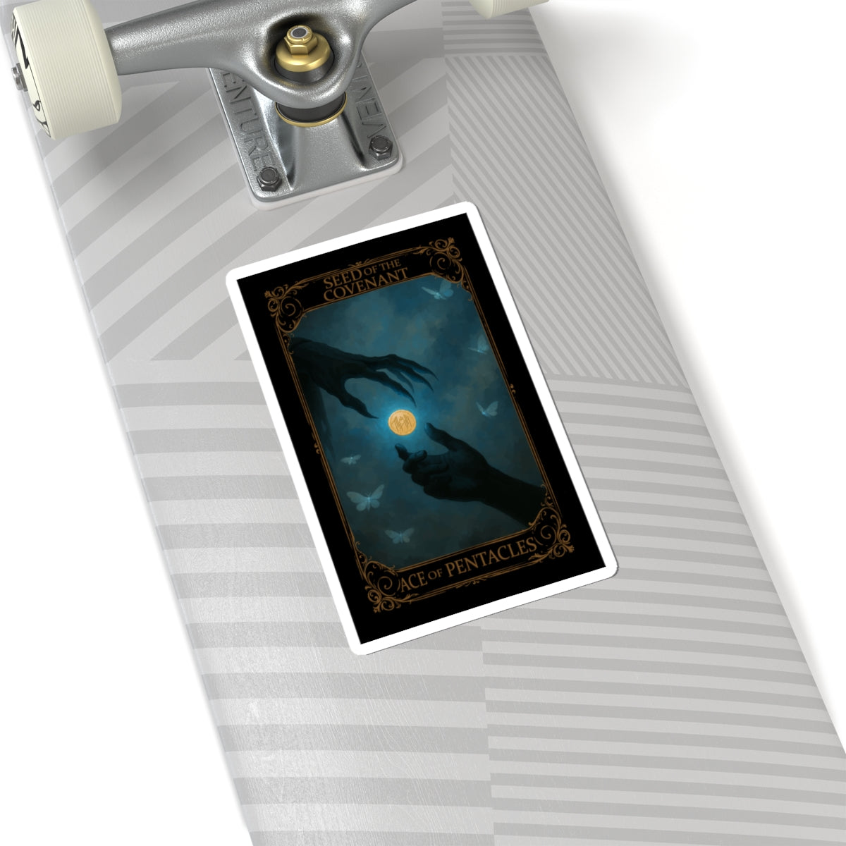 Ace of Pentacles Tarot- Mystical Tarot Kiss-Cut Stickers - Ace of Pentacles Design, Boho Decor, Gift for Tarot Lovers, Laptop & Water Bottle Stickers, Spiritual Art