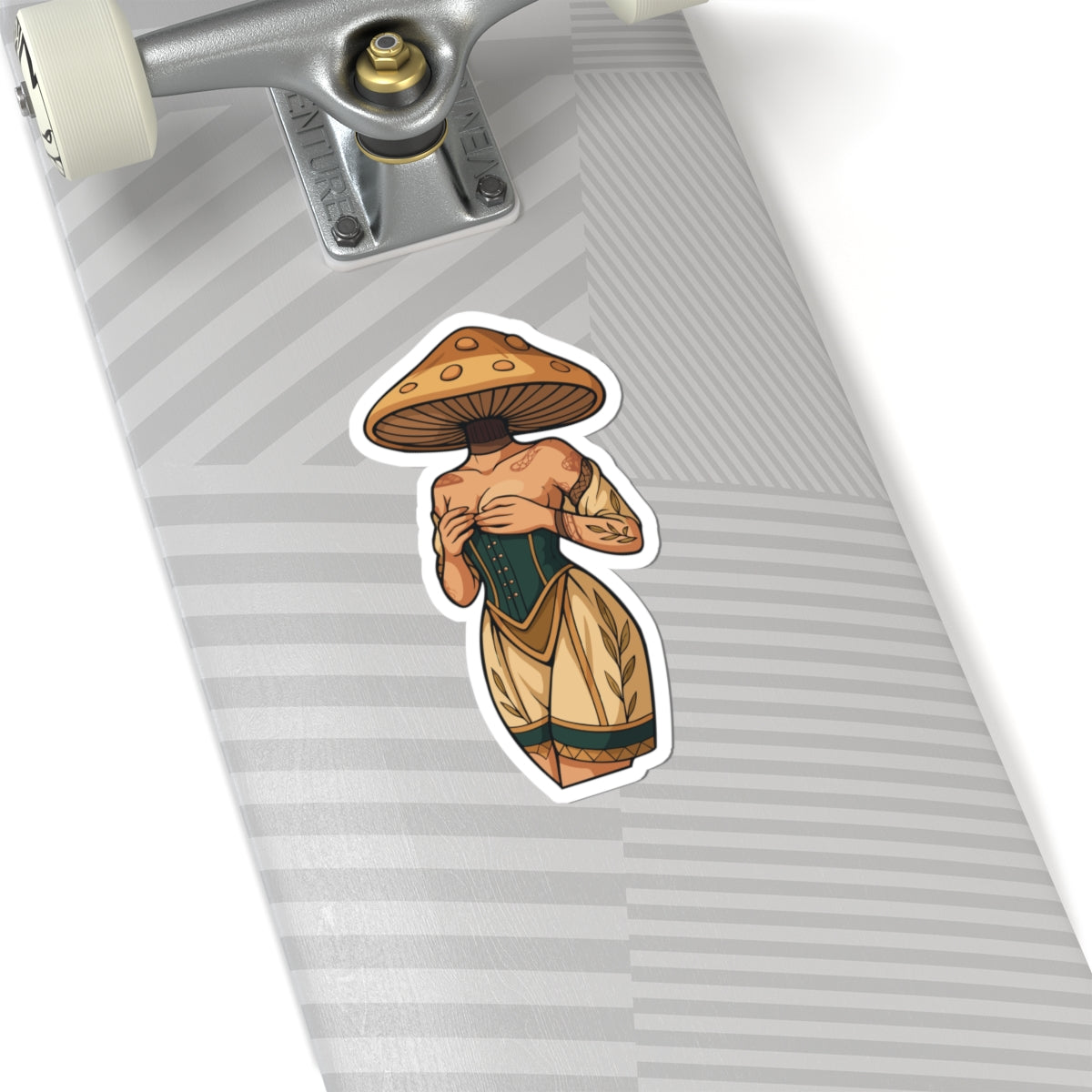 Mushroom Lady Corset Kiss-Cut Sticker — Vintage Femme Fungi Vinyl Decal
