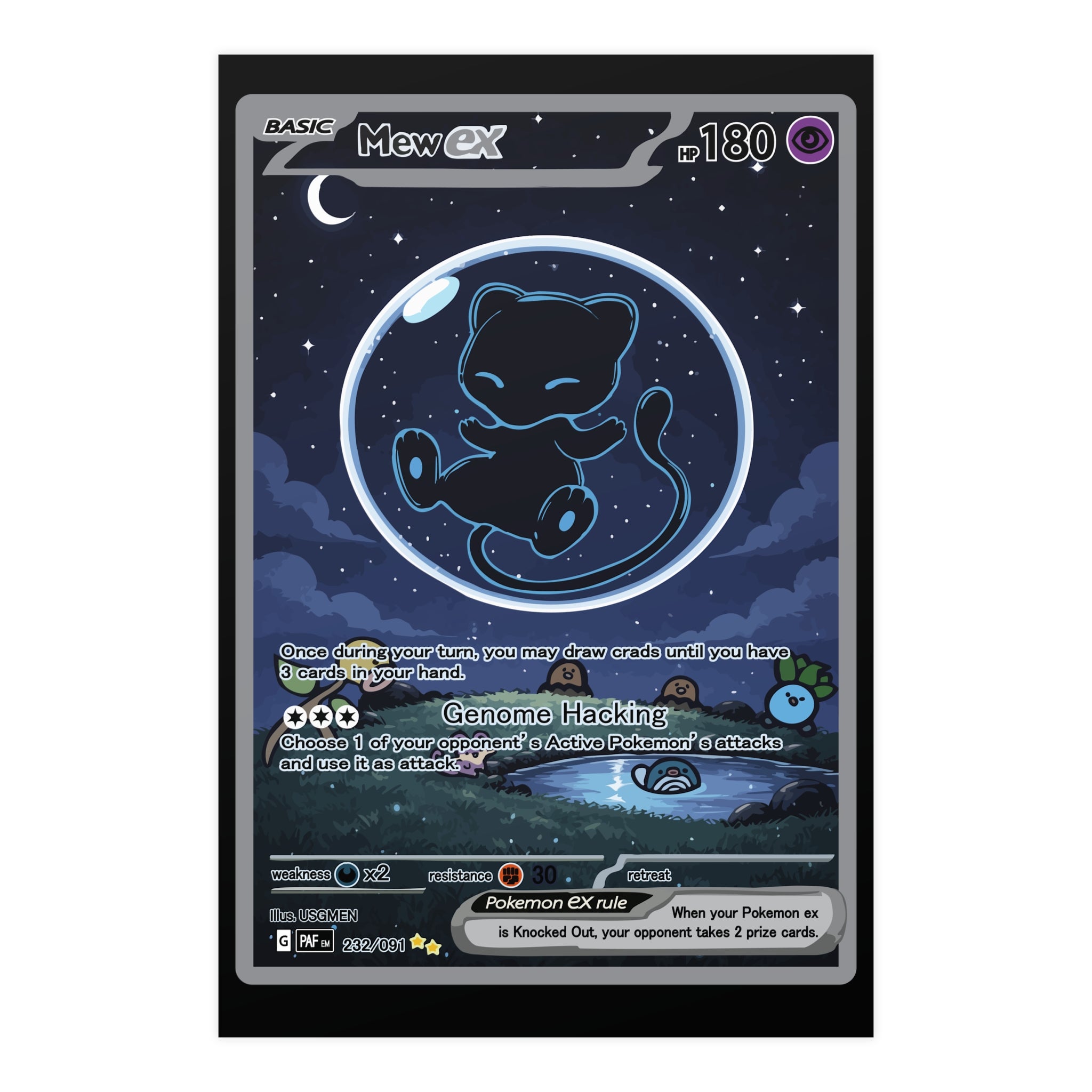 Dark Bubble Mew Matte Poster — Cute Cosmic Card Wall Art (Vertical/Horizontal)