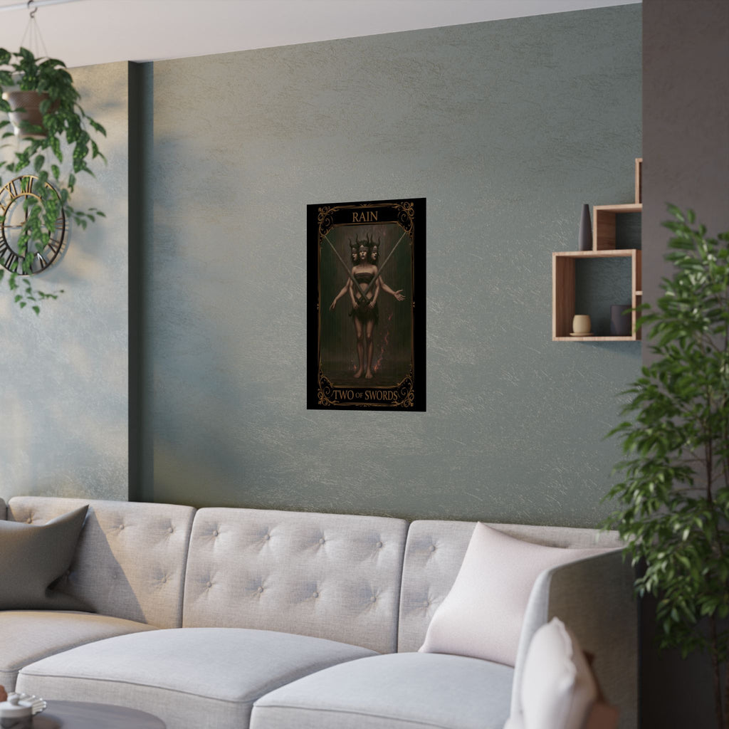 Two of Swords Tarot- Gothic Themed Satin Posters, Wall Art Decor, Home Aesthetic, Unique Gifts, Tarot Inspired Decor, Mystical Wall Hanging