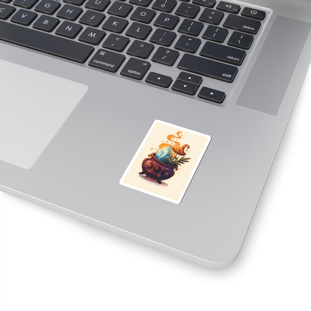 Witchy Crystal Cauldron Sticker — Cute Magical Mushroom & Gem Kiss-Cut Sticker