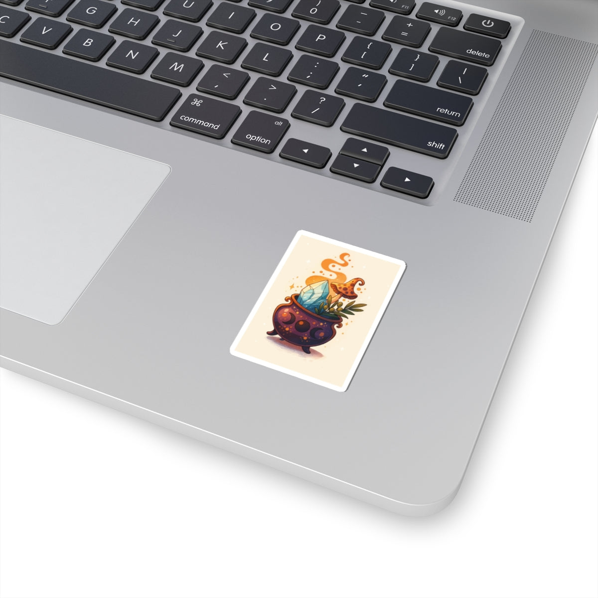 Witchy Crystal Cauldron Sticker — Cute Magical Mushroom & Gem Kiss-Cut Sticker