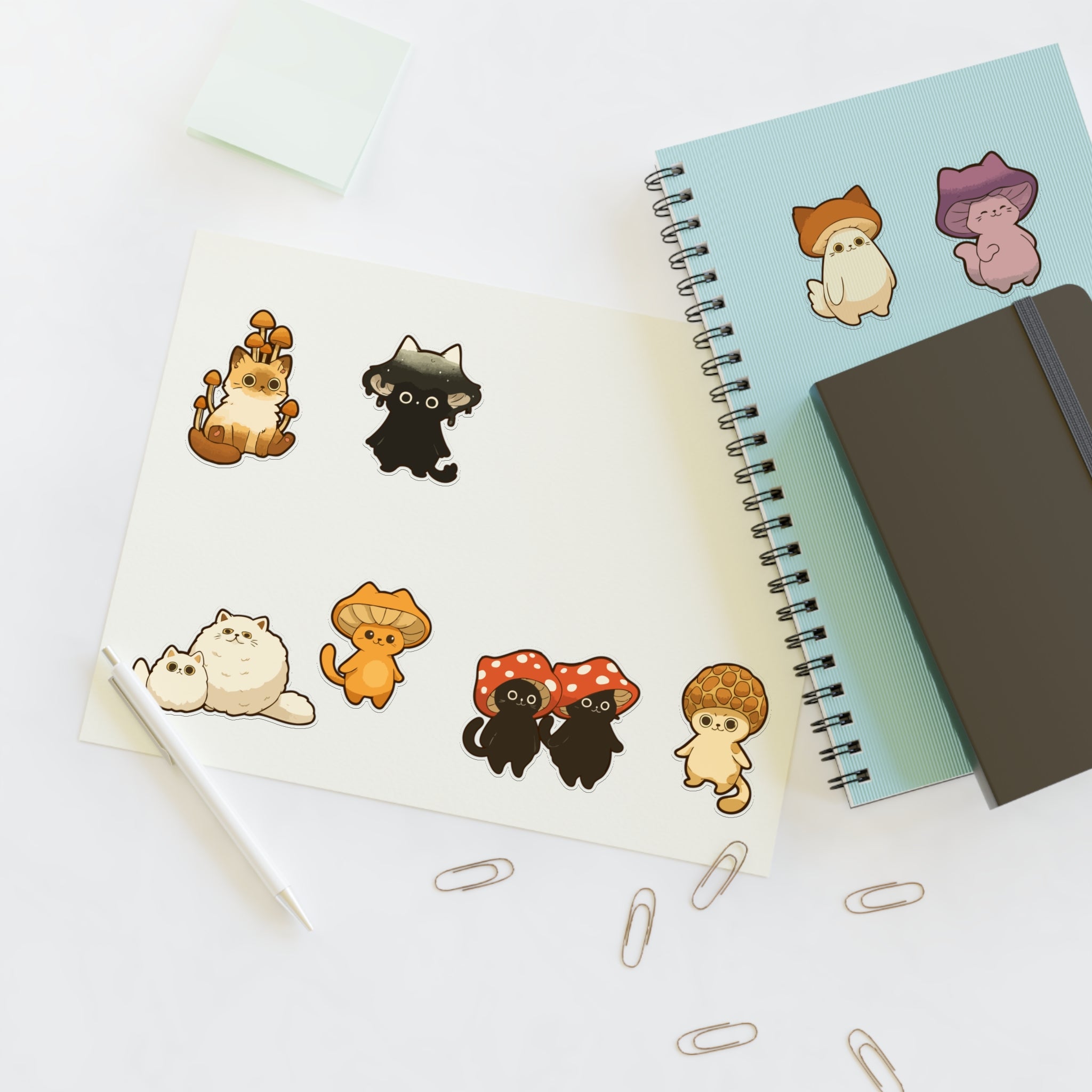Mushroom Cat Sticker Sheet — Cute Kawaii Mushroom Cats Planner Stickers