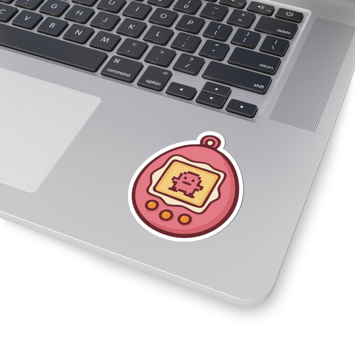 Retro Tamagotchi Sticker — Cute Pink Virtual Pet Kiss-Cut Vinyl
