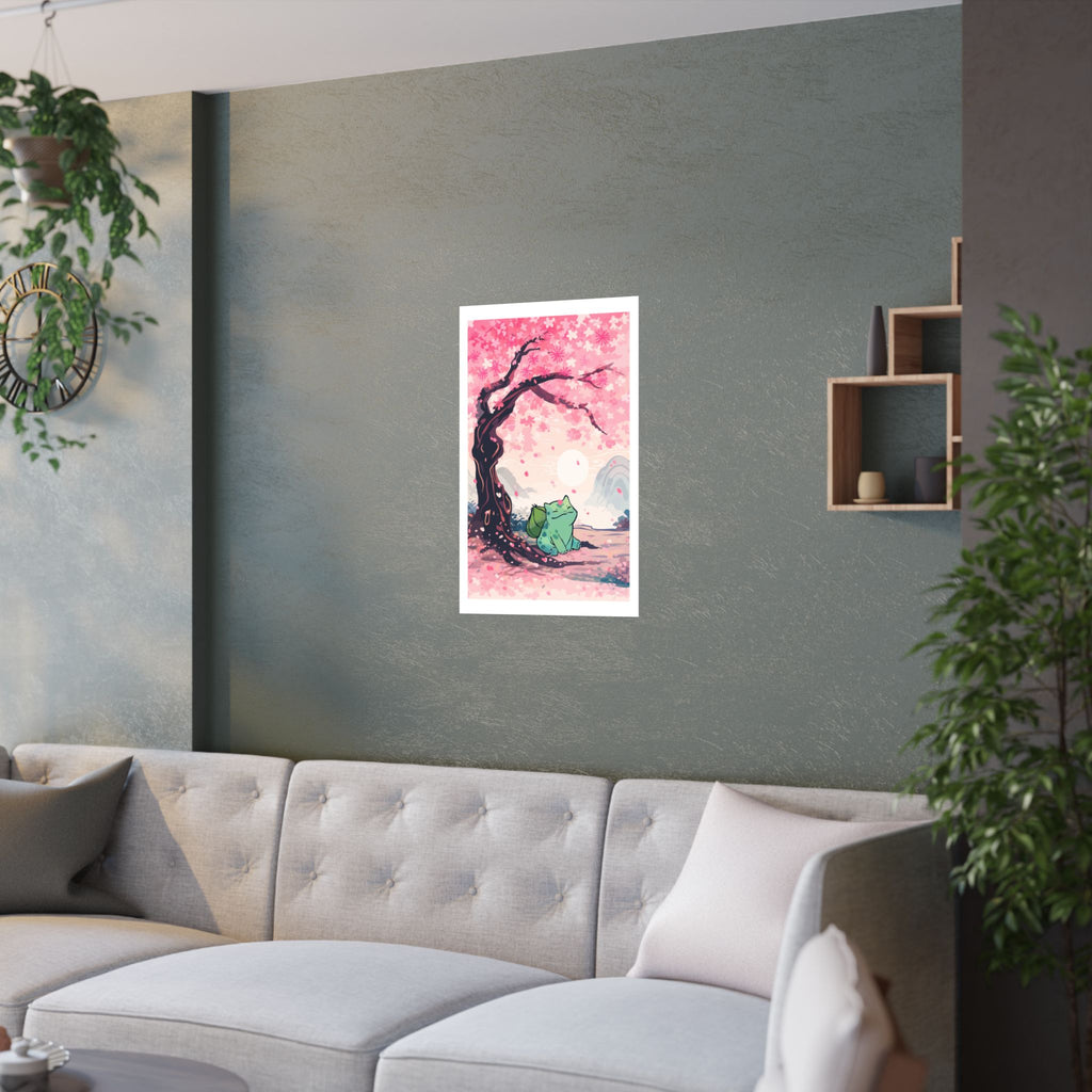 Satin Poster — Cherry Blossom Bulbsaur Wall Art (210gsm)
