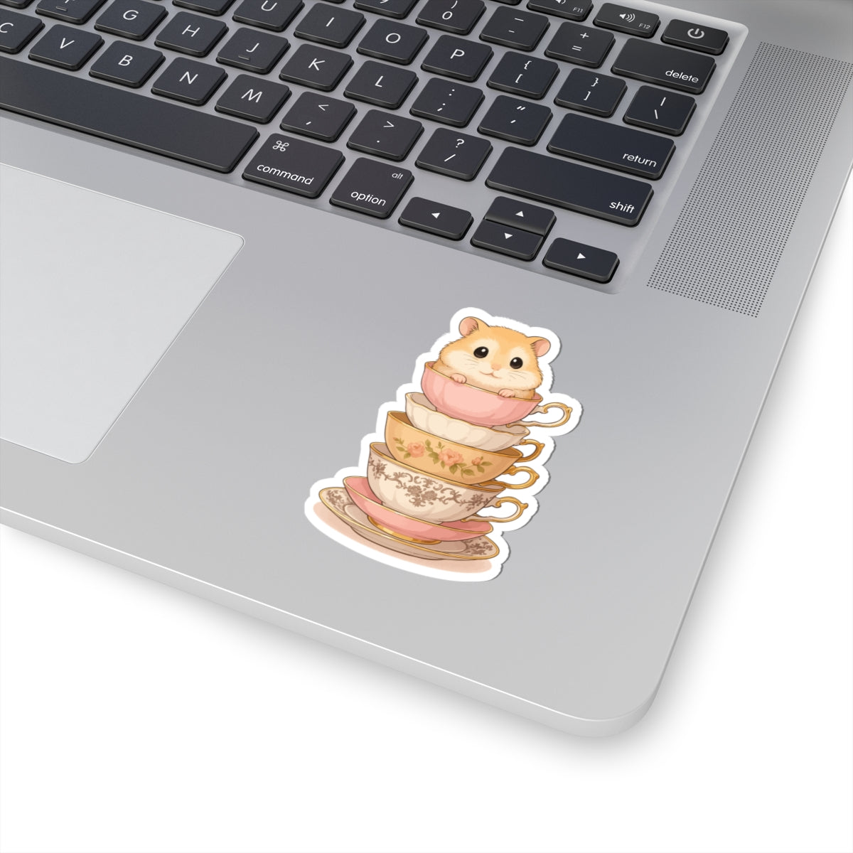 Cute Hamster in Stacked Teacups Sticker — Kiss-Cut Waterproof Sticker