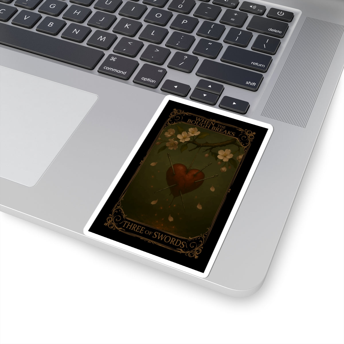 Three of Swords Tarot- Mood-Enhancing Kiss-Cut Stickers, Three Swords Heart Design, Perfect for Journals, Laptops, Gifts, Home Decor, Romantic Occasions