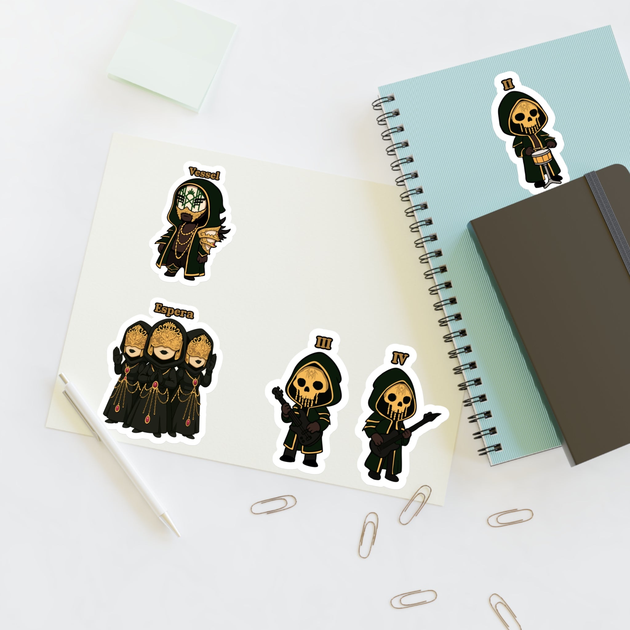Chibi Band Members- Character Sticker Sheets for Halloween, Crafting, Journaling, Gift Wrap, and Decor