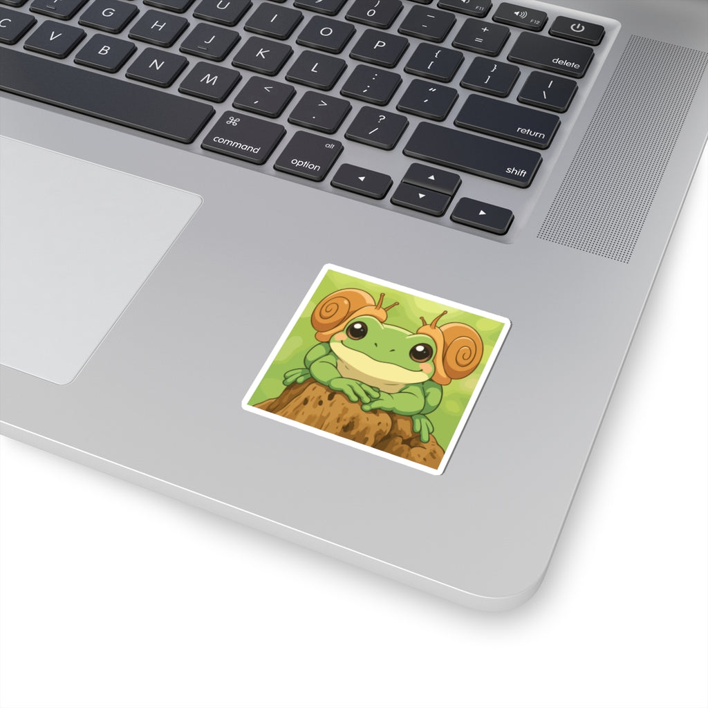 Cute Snail-Horn Frog Sticker — Kawaii Tree Frog Kiss-Cut Decal for Laptops & Water Bottles