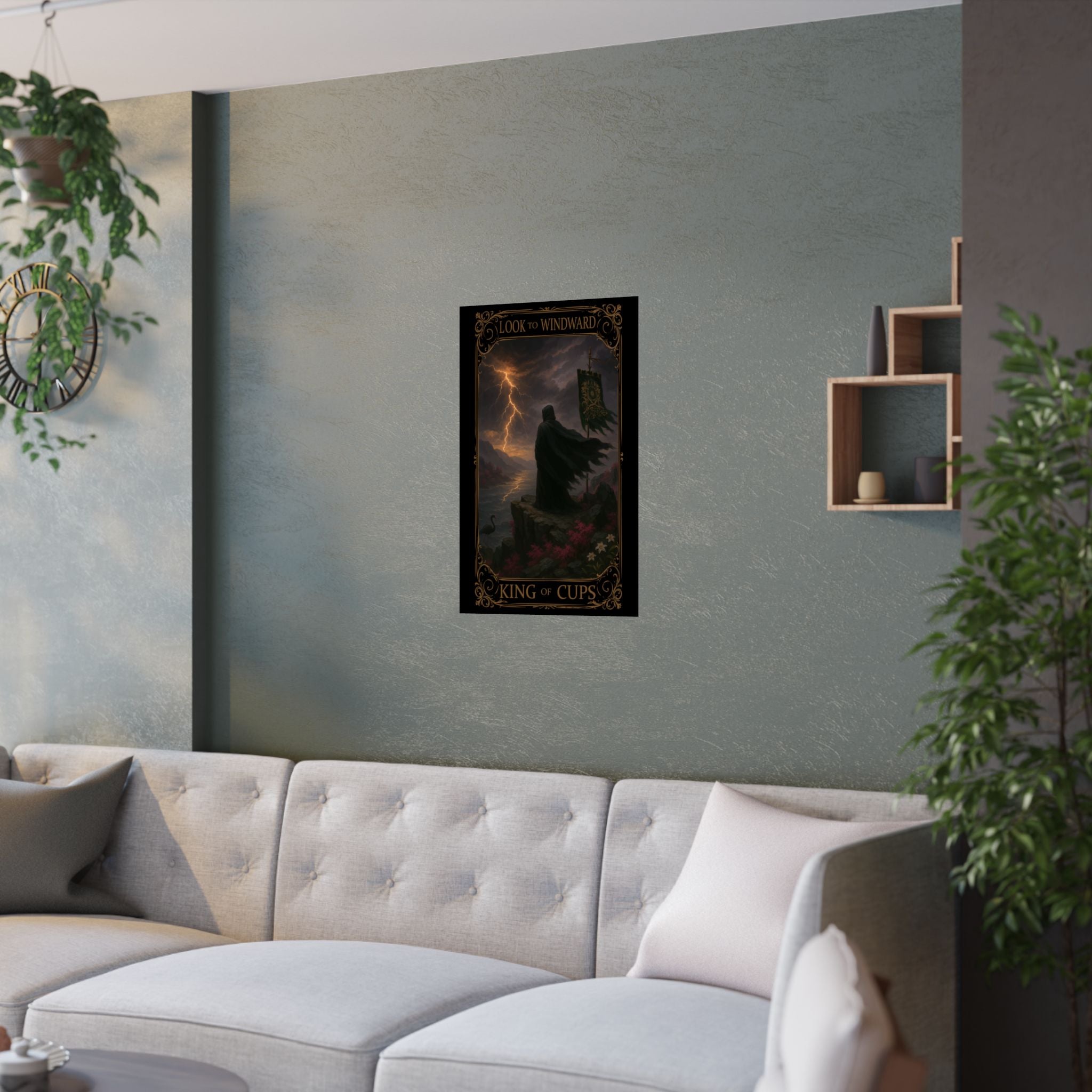 King of Cups Tarot- Mystical Art Satin Poster, Tarot Wall Decor, King of Cups Print, Bohemian Home Decor, Gift for Tarot Lovers, Spiritual Artwork