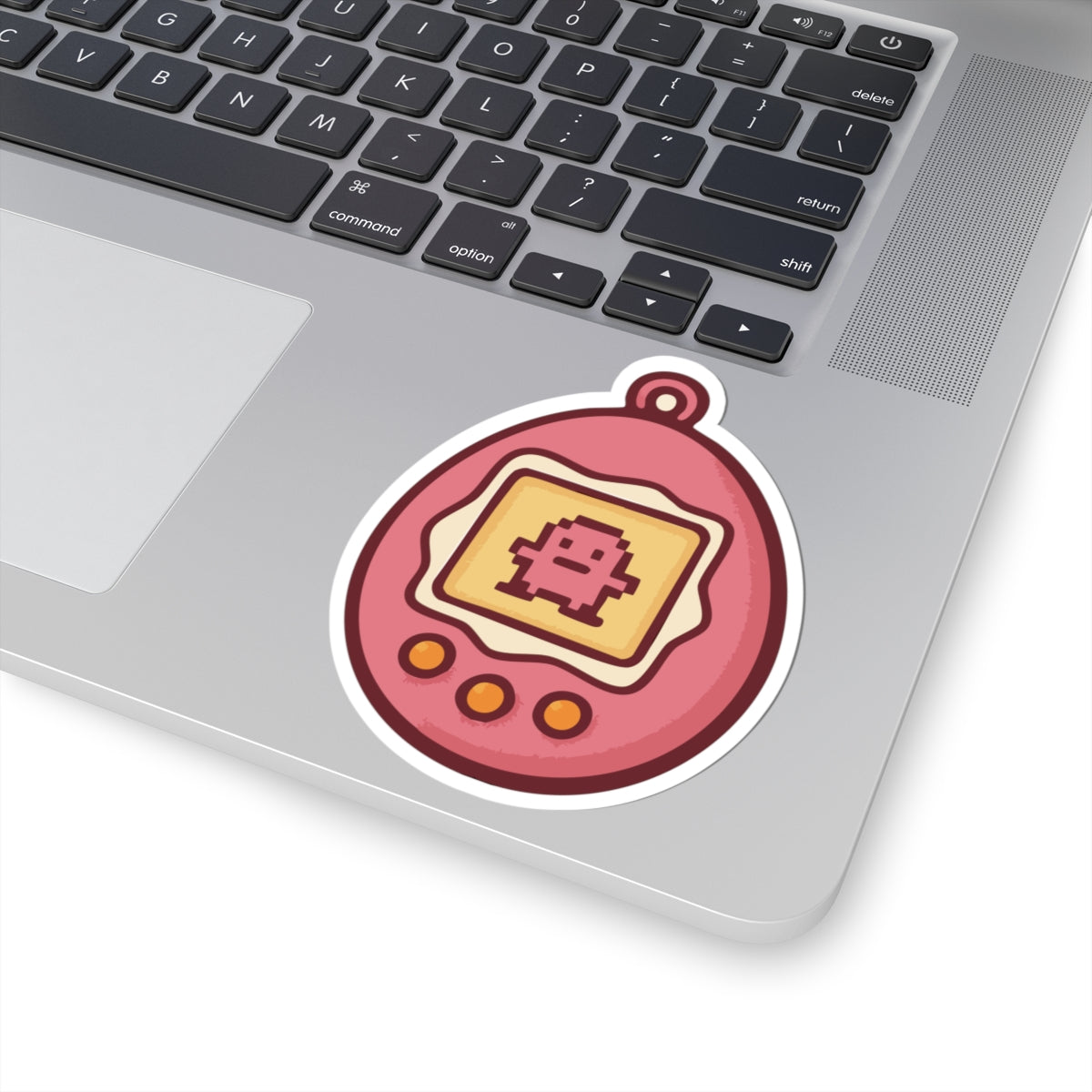 Retro Tamagotchi Sticker — Cute Pink Virtual Pet Kiss-Cut Vinyl