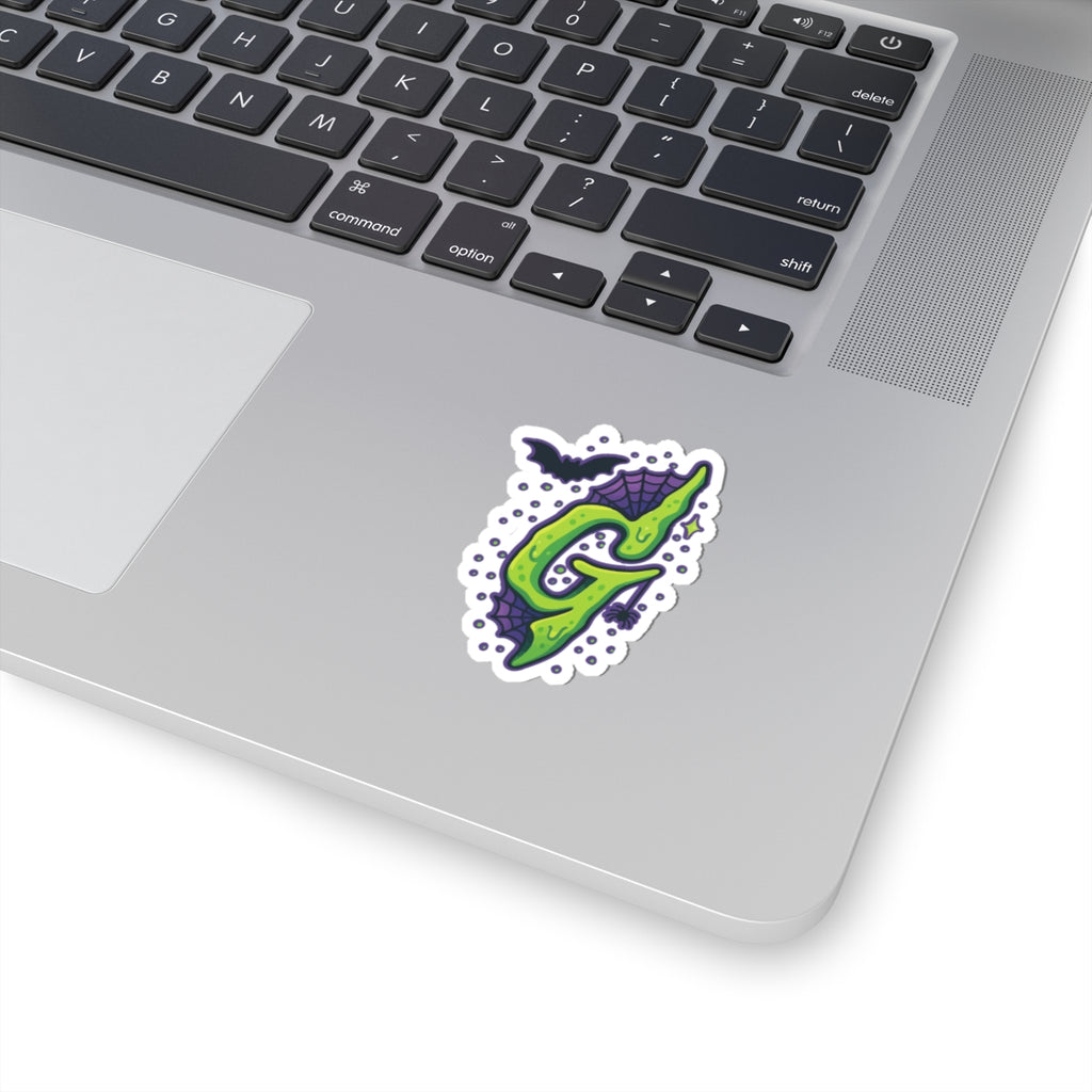 Goosebumps Halloween Slime Letter 'G' Kiss-Cut Sticker — Gothic Bat & Spiderweb Decal