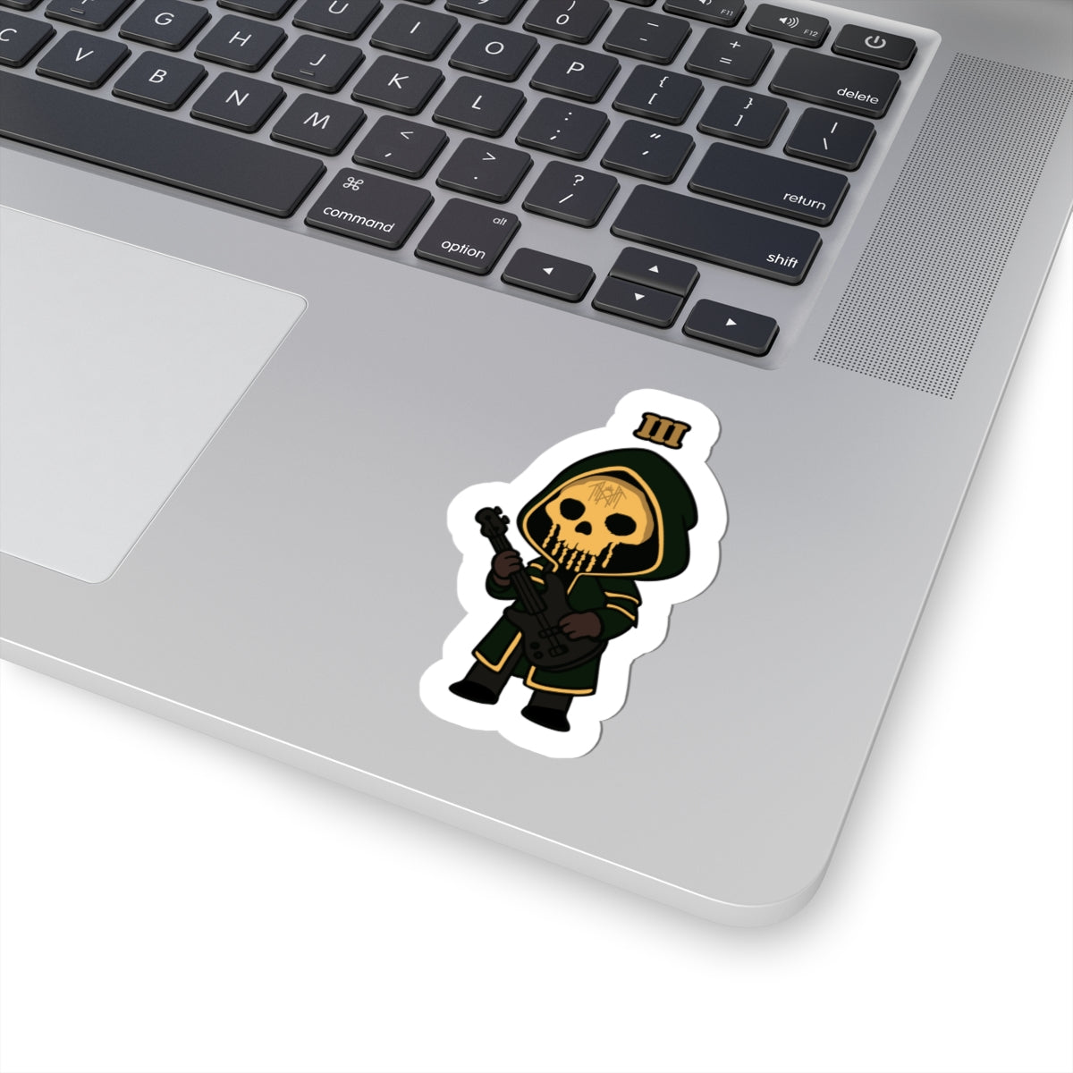 Chibi Guitar Skeleton Kiss-Cut Stickers, Cute Skull Decals, Fun Stickers for Laptops, Gift for Musicians, Halloween Decor, Unisex Stickers