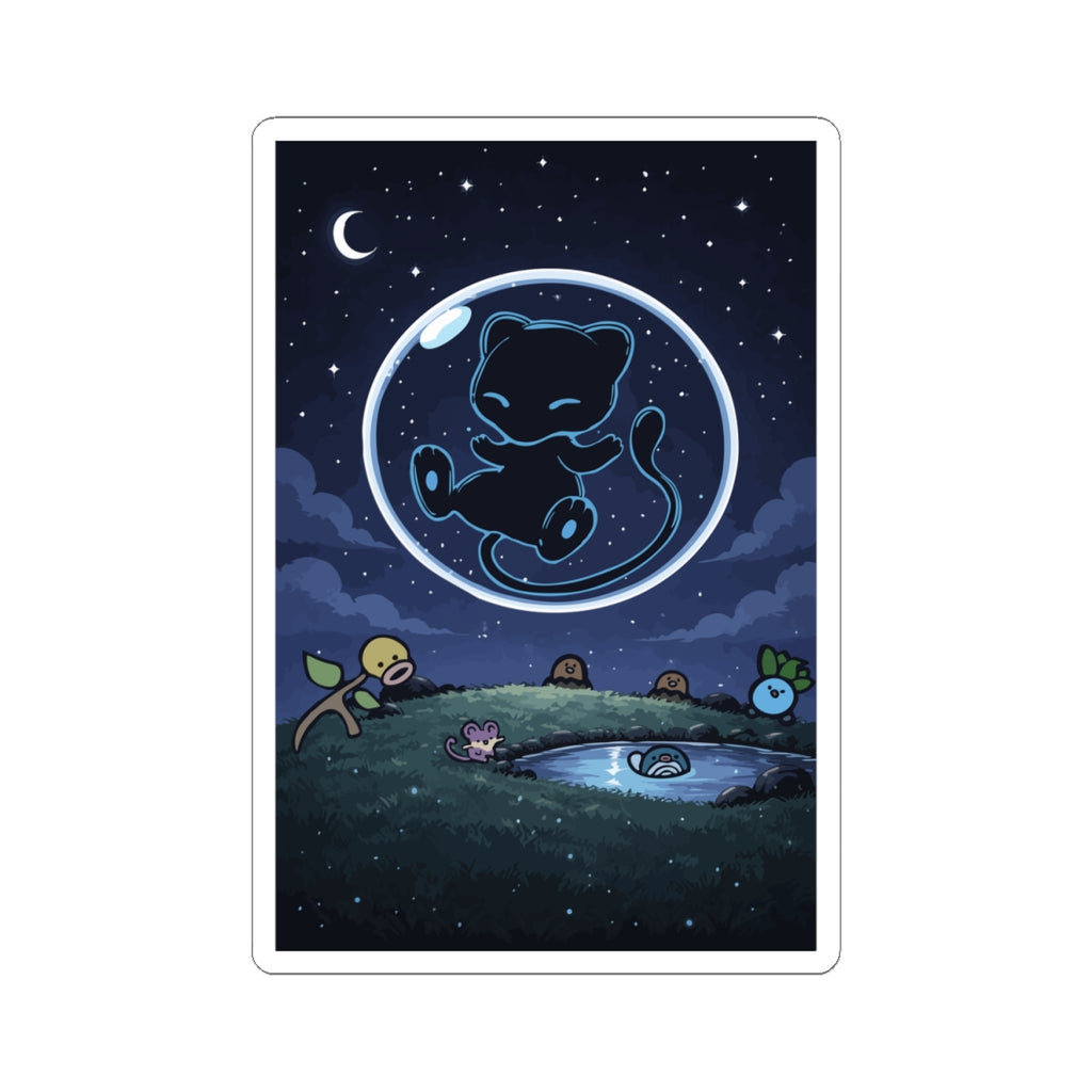 Dark Bubble Mew- Nighttime Mew Sticker — Cute Cosmic Cat in Bubble Vinyl Kiss-Cut Sticker