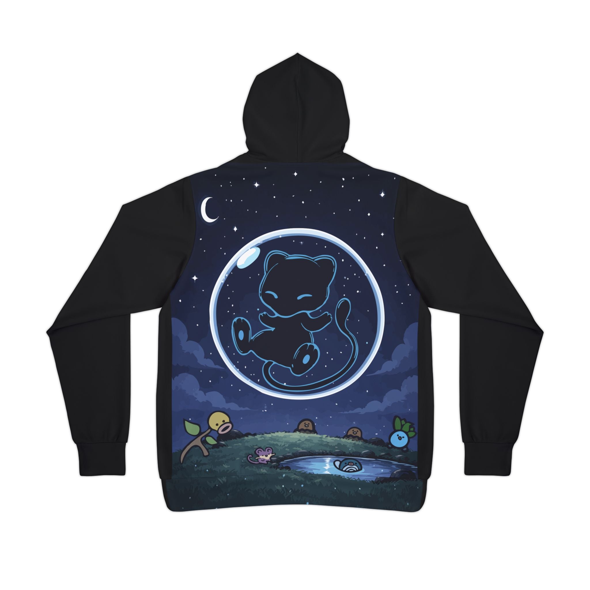 Dark Bubble Mew-Celestial Cat Athletic Hoodie — Cute Night Sky All-Over Print
