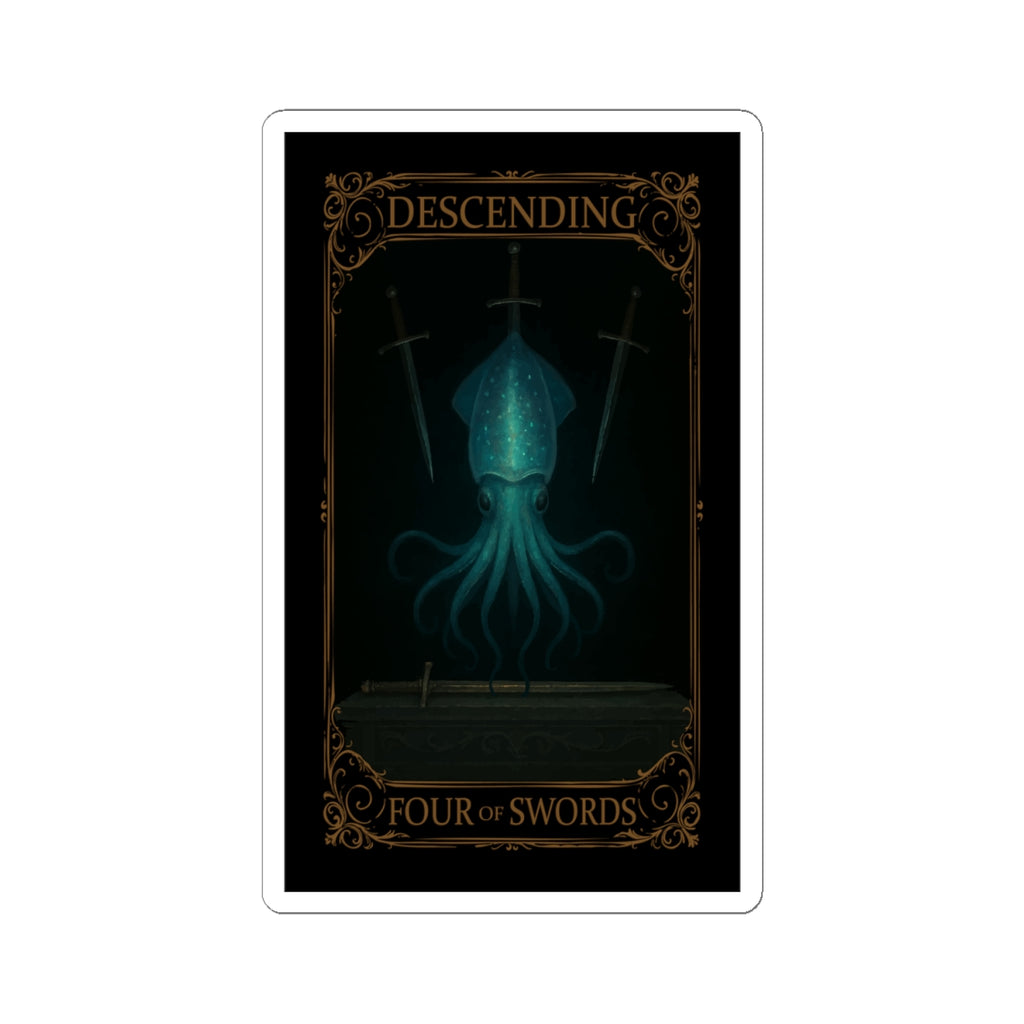 Four of Swords Tarot- Mystical Octopus Kiss-Cut Stickers | Fantasy Decor, Laptop Stickers, Tarot Art, Quirky Gifts, Room Aesthetics