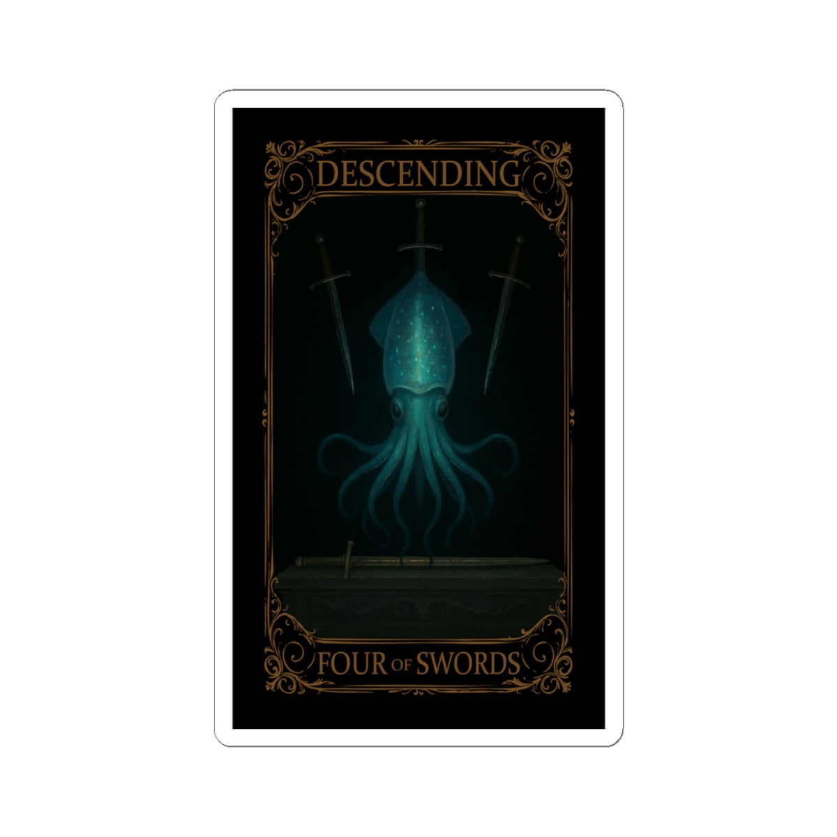 Four of Swords Tarot- Mystical Octopus Kiss-Cut Stickers | Fantasy Decor, Laptop Stickers, Tarot Art, Quirky Gifts, Room Aesthetics