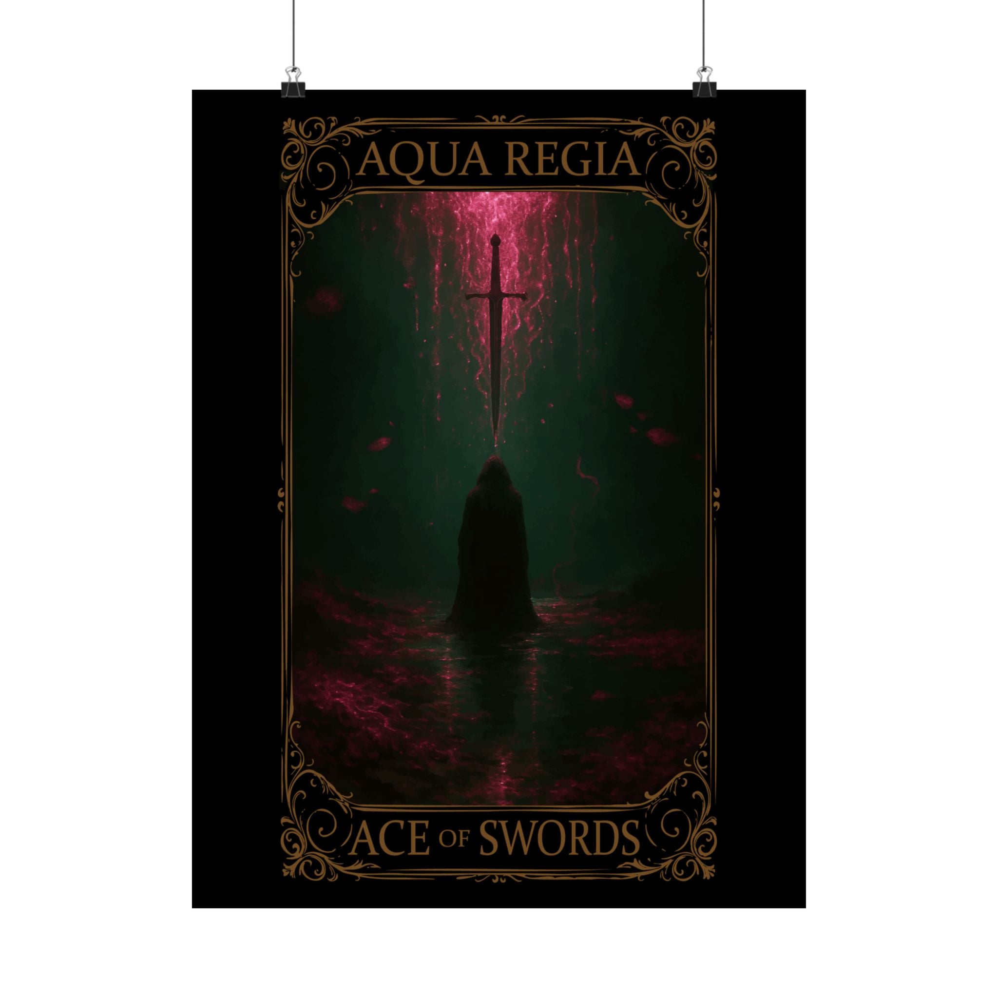 Ace of Swords Tarot- Mystical Satin Poster - Ace of Swords Art Print, Dark Wall Decor, Tarot-Inspired Home Decor, Spiritual Aesthetic, Gothic Wall Art