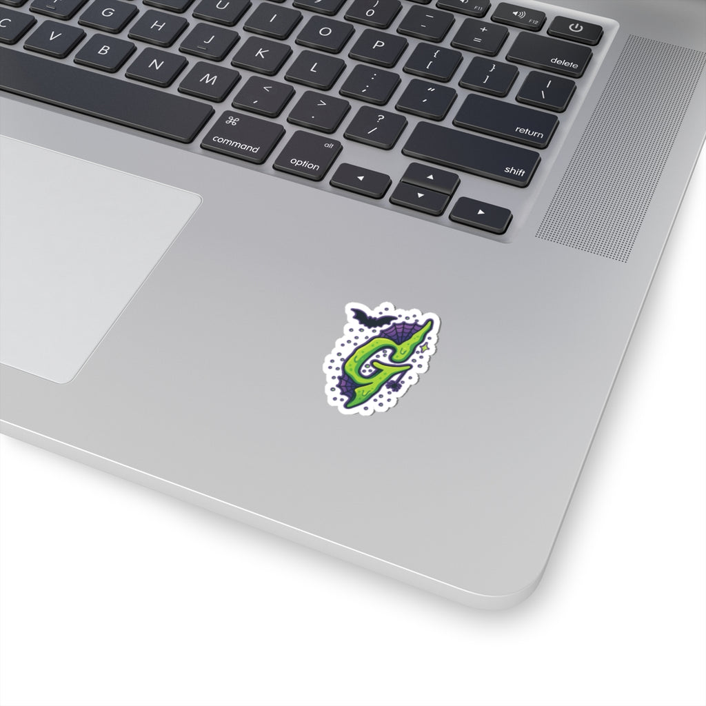 Goosebumps Halloween Slime Letter 'G' Kiss-Cut Sticker — Gothic Bat & Spiderweb Decal