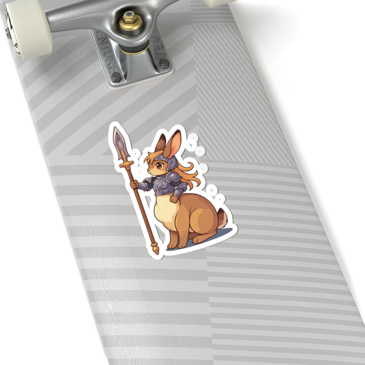 Rabbitaur| Bunny Knight Kiss-Cut Sticker — Cute Armored Rabbit with Spear, Fantasy Laptop Decal
