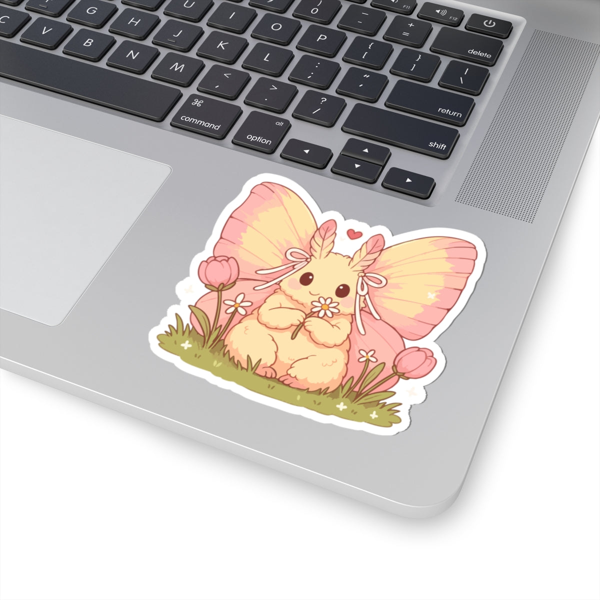 Cute Rosey Maple Moth Sticker — Pastel Floral Kiss-Cut Vinyl