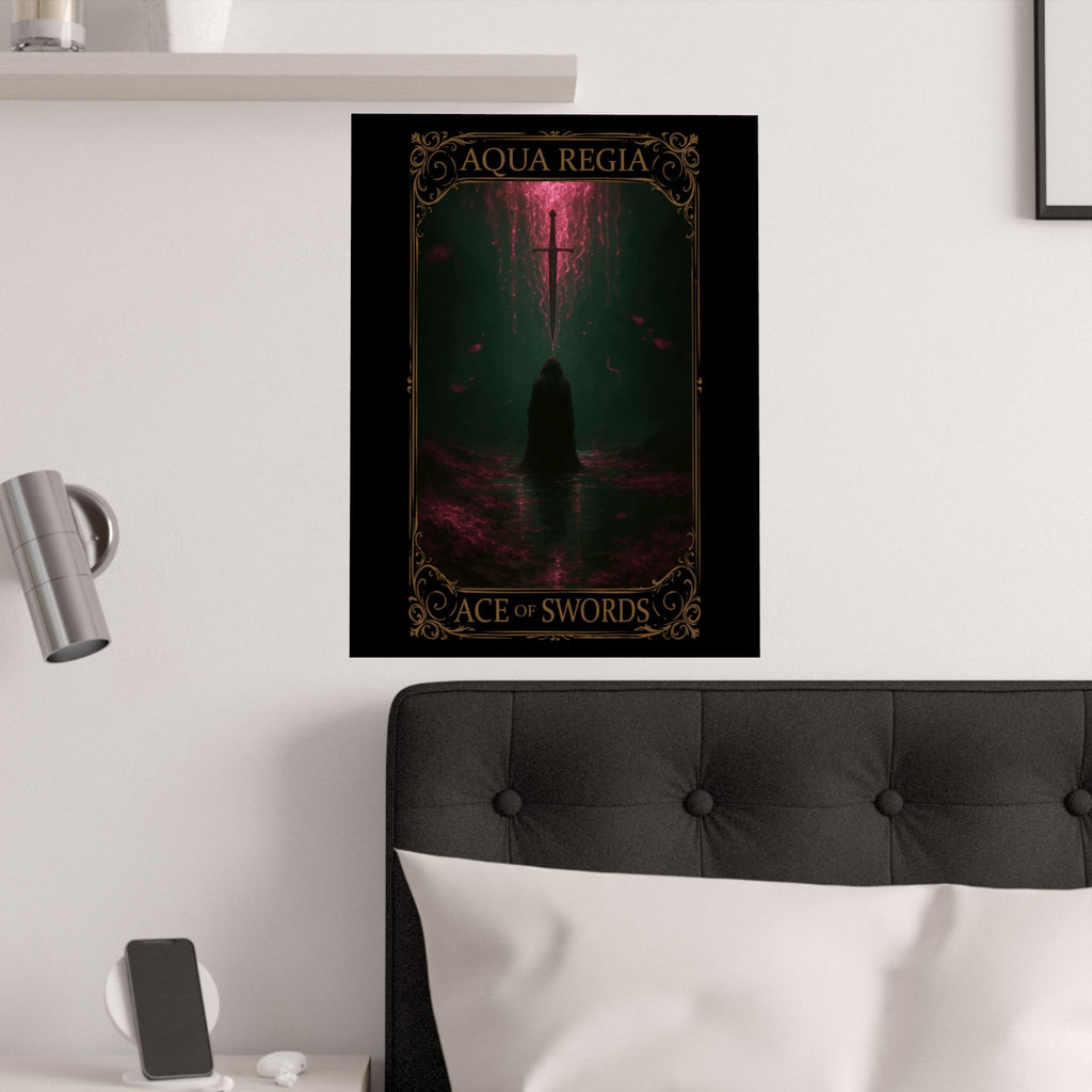 Ace of Swords Tarot- Mystical Satin Poster - Ace of Swords Art Print, Dark Wall Decor, Tarot-Inspired Home Decor, Spiritual Aesthetic, Gothic Wall Art