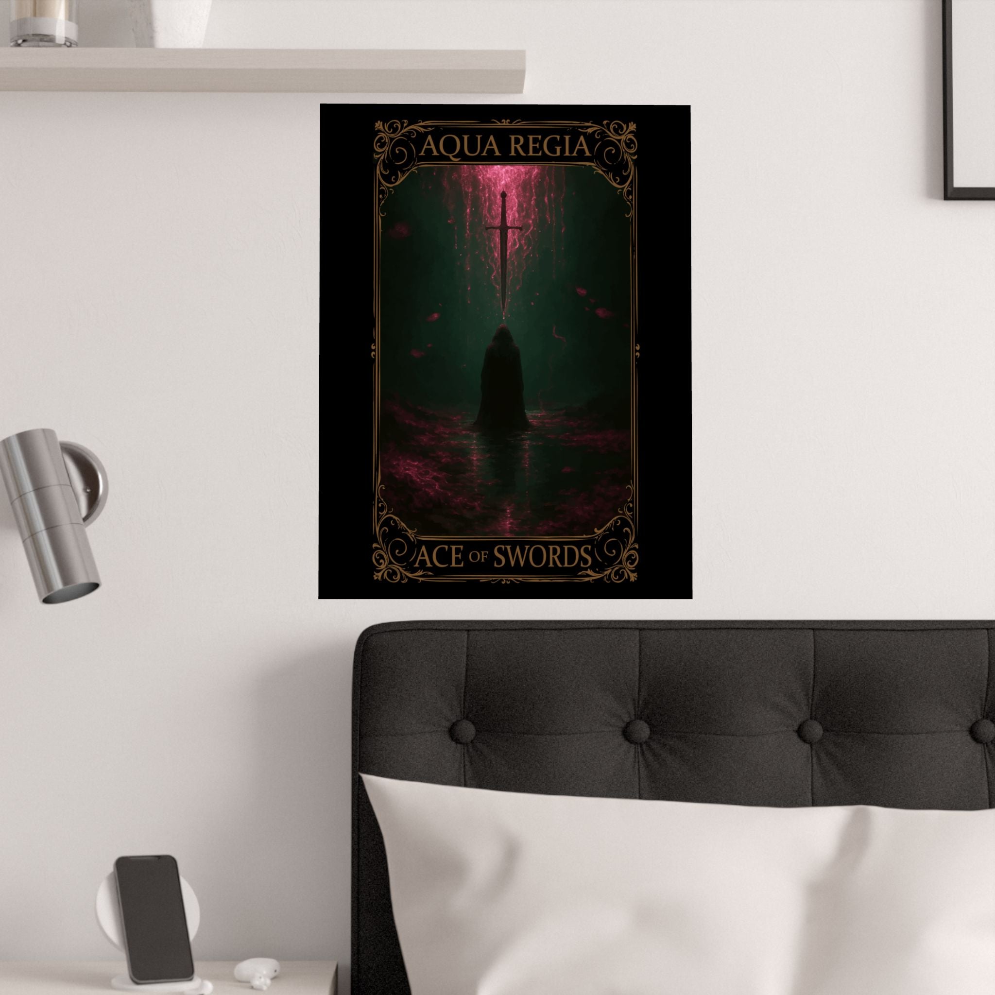 Ace of Swords Tarot- Mystical Satin Poster - Ace of Swords Art Print, Dark Wall Decor, Tarot-Inspired Home Decor, Spiritual Aesthetic, Gothic Wall Art