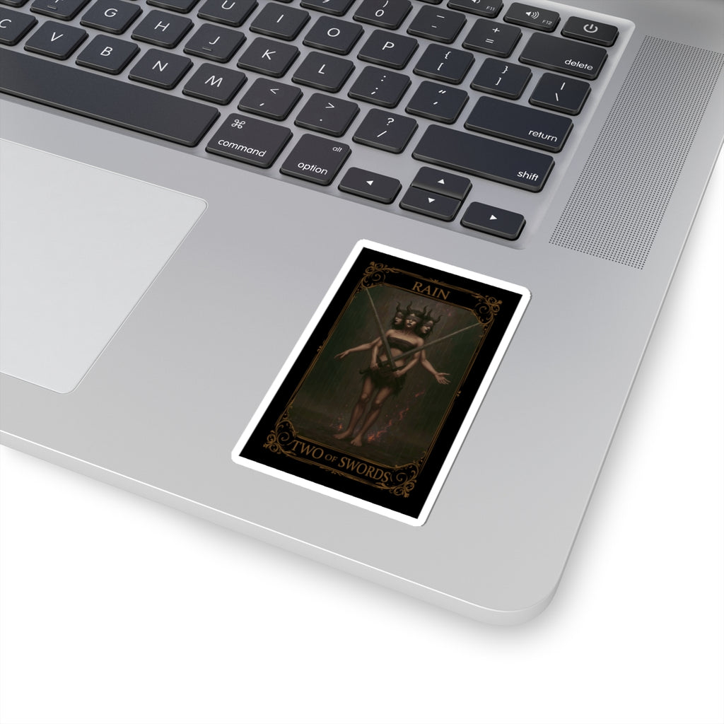 Two of Swords Tarot- Mystical Tarot Kiss-Cut Stickers, Boho Art Stickers, Witchy Decor, Spiritual Gifts, Occult Stickers, Aesthetic Laptop Decals