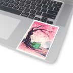 Happy plant critter-Under Cherry Blossom Kiss-Cut Sticker — Anime Nature Laptop Decal