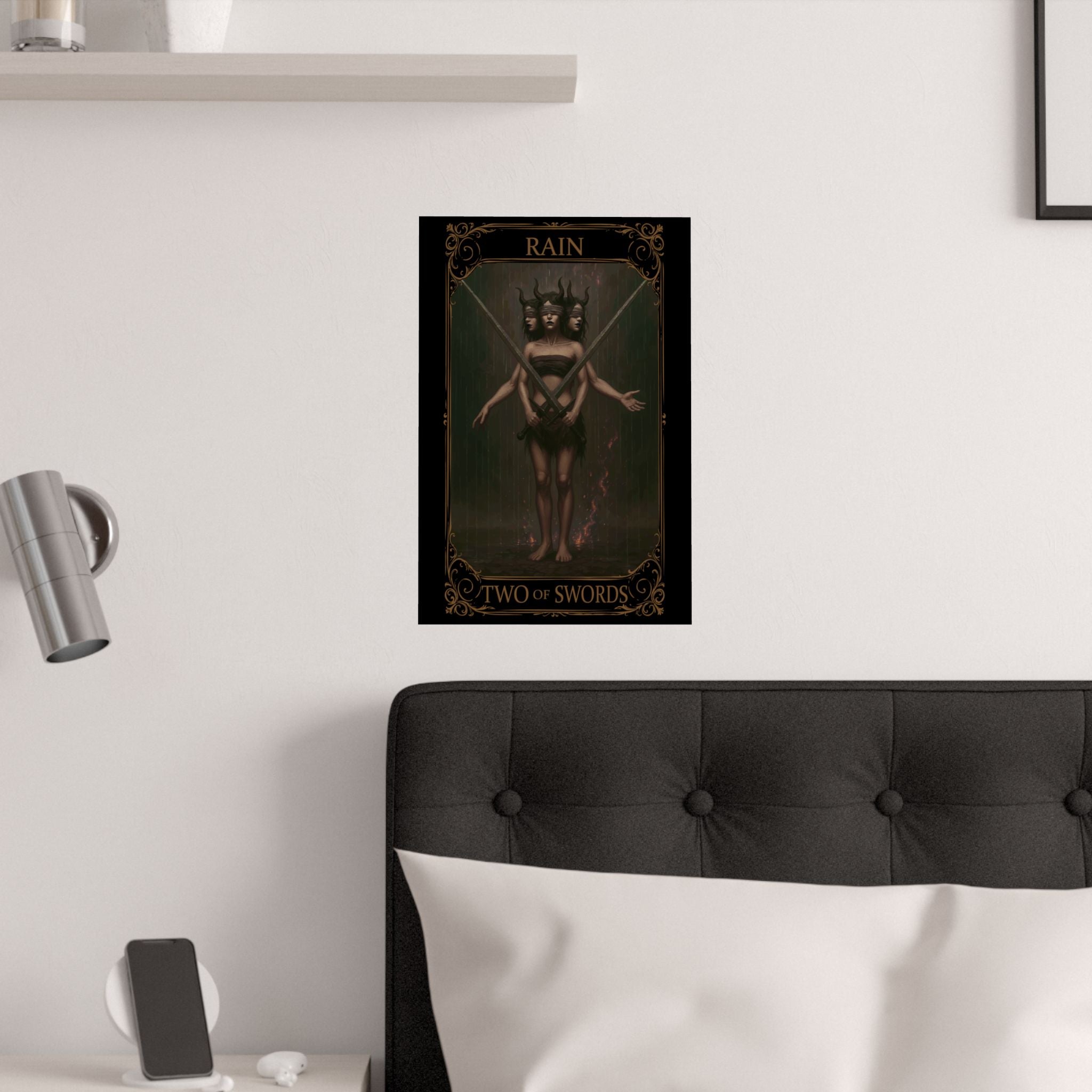 Two of Swords Tarot- Gothic Themed Satin Posters, Wall Art Decor, Home Aesthetic, Unique Gifts, Tarot Inspired Decor, Mystical Wall Hanging