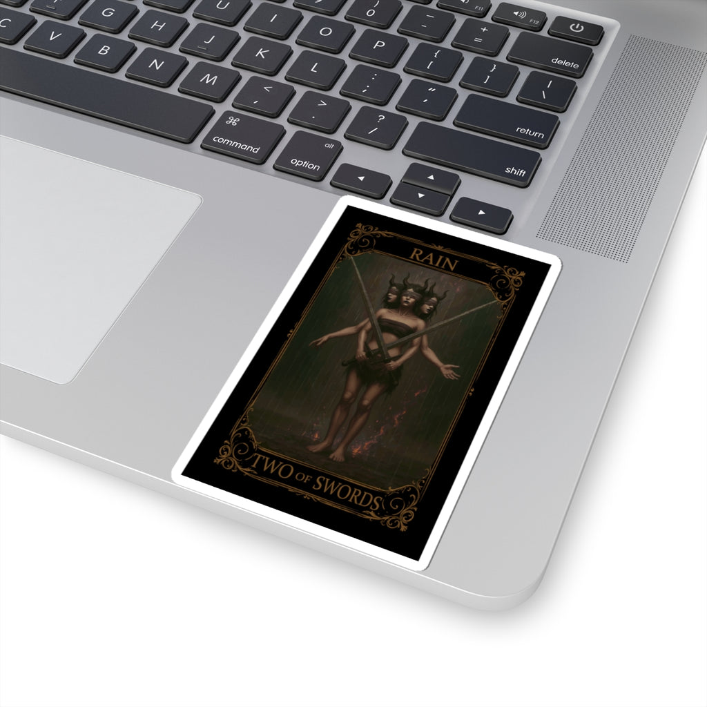 Two of Swords Tarot- Mystical Tarot Kiss-Cut Stickers, Boho Art Stickers, Witchy Decor, Spiritual Gifts, Occult Stickers, Aesthetic Laptop Decals