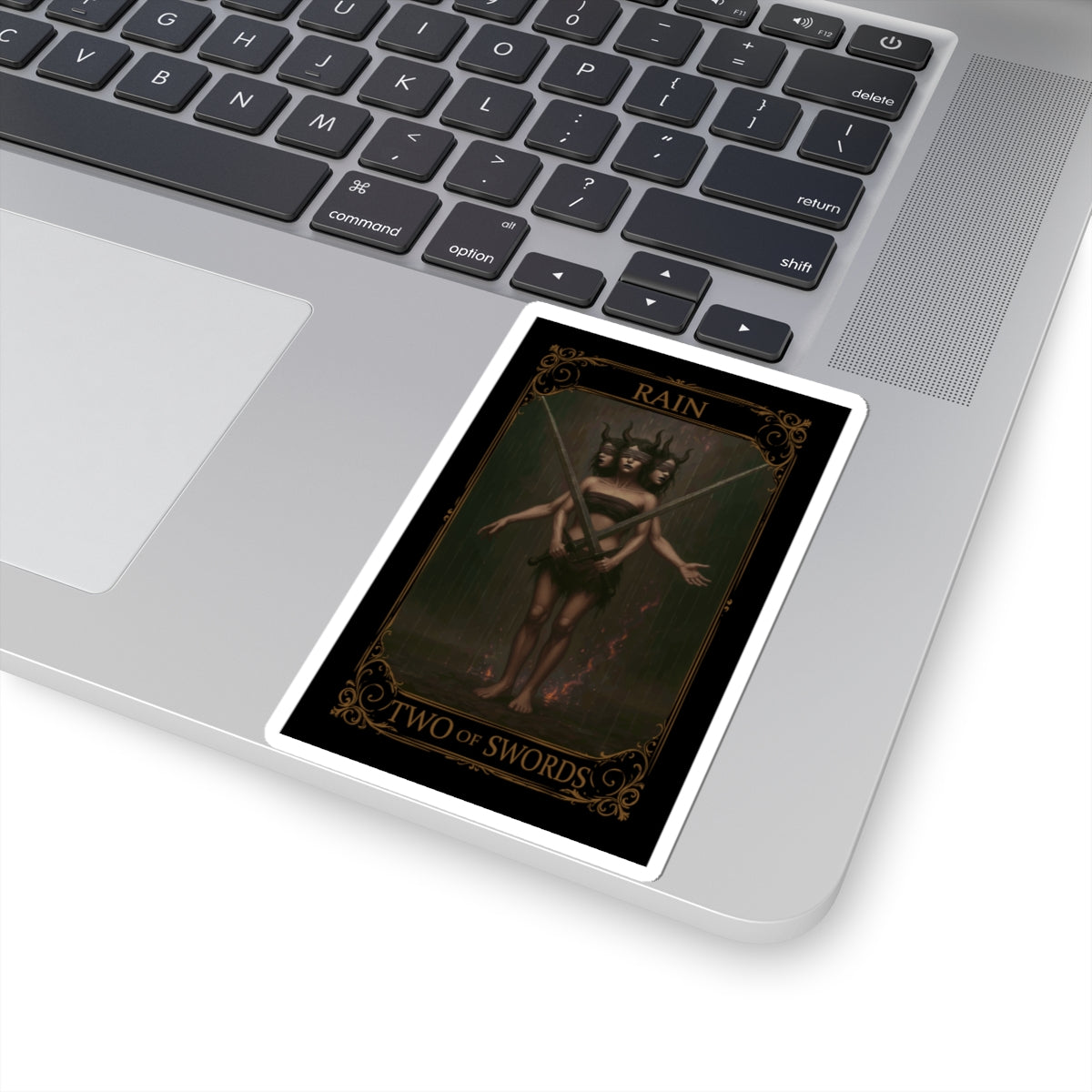 Two of Swords Tarot- Mystical Tarot Kiss-Cut Stickers, Boho Art Stickers, Witchy Decor, Spiritual Gifts, Occult Stickers, Aesthetic Laptop Decals
