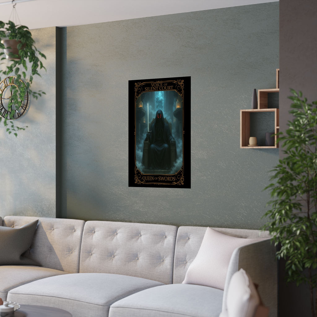 Queen of Swords Tarot- Mysterious Art Poster, Ethereal Home Decor, Fantasy Wall Art, Gothic Aesthetic, Unique Gift for Art Lovers