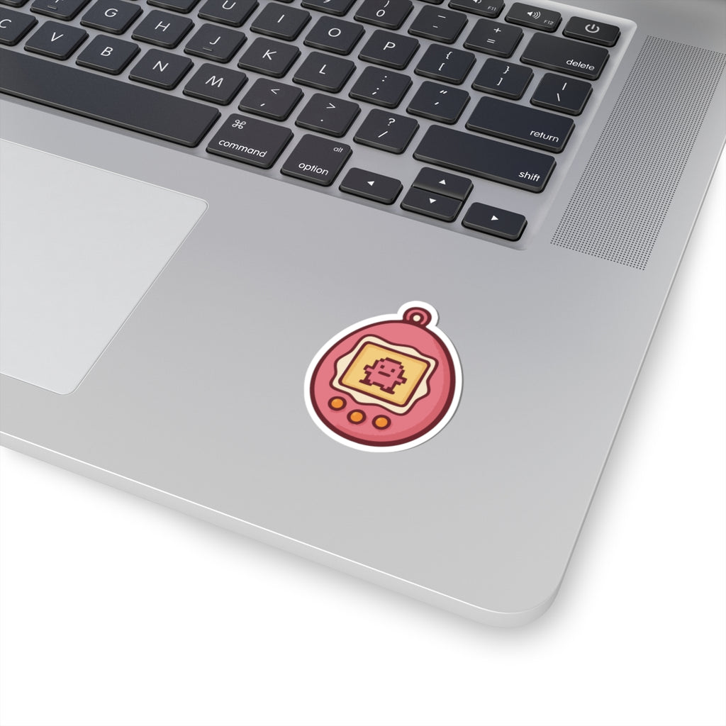 Retro Tamagotchi Sticker — Cute Pink Virtual Pet Kiss-Cut Vinyl