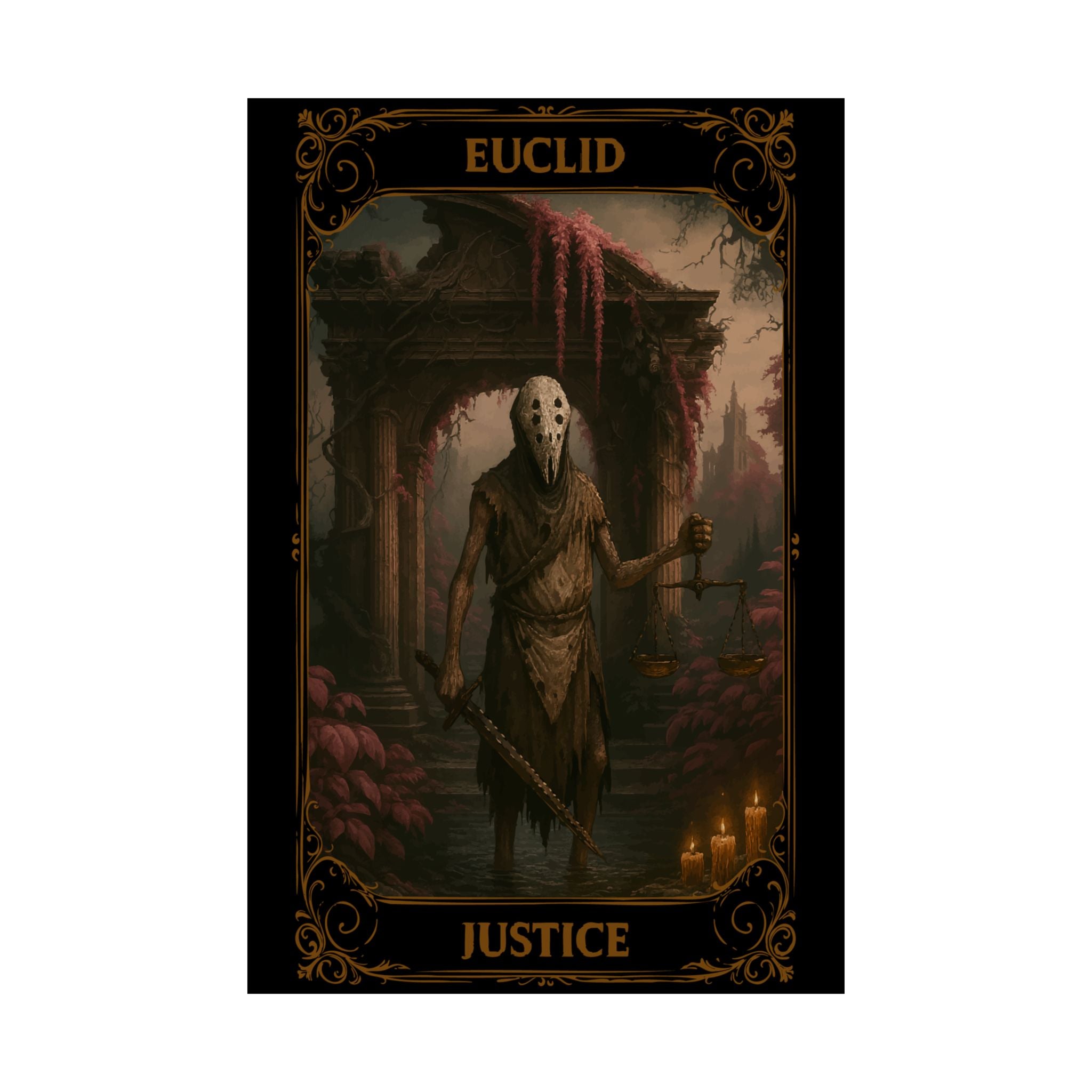 The Justice Tarot Euclid Satin Poster, Wall Art Print, Gothic Home Decor, Gift for Collectors, Fantasy Wall Hanging
