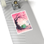 Happy plant critter-Under Cherry Blossom Kiss-Cut Sticker — Anime Nature Laptop Decal