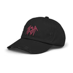 Distressed Black Baseball Cap with Pink Gothic Logo