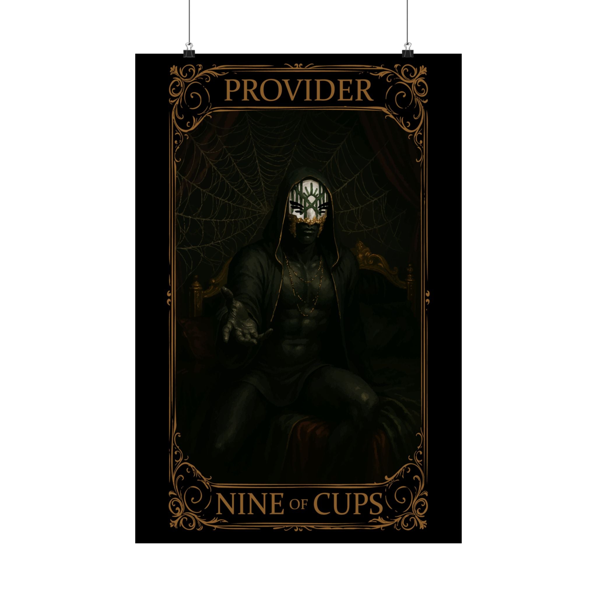 Nine of Cups Tarot- Mystical Satin Poster, Nine of Cups Artwork, Home Decor, Wall Art, Gothic Decor, Unique Gift for Tarot Lovers, Fantasy Home