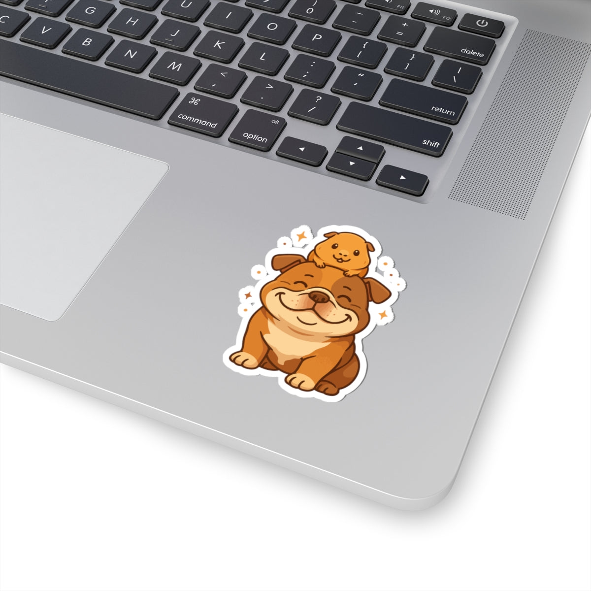Cute Bulldog & Guinea Pig Kiss-Cut Sticker — Adorable Pet Laptop Decal