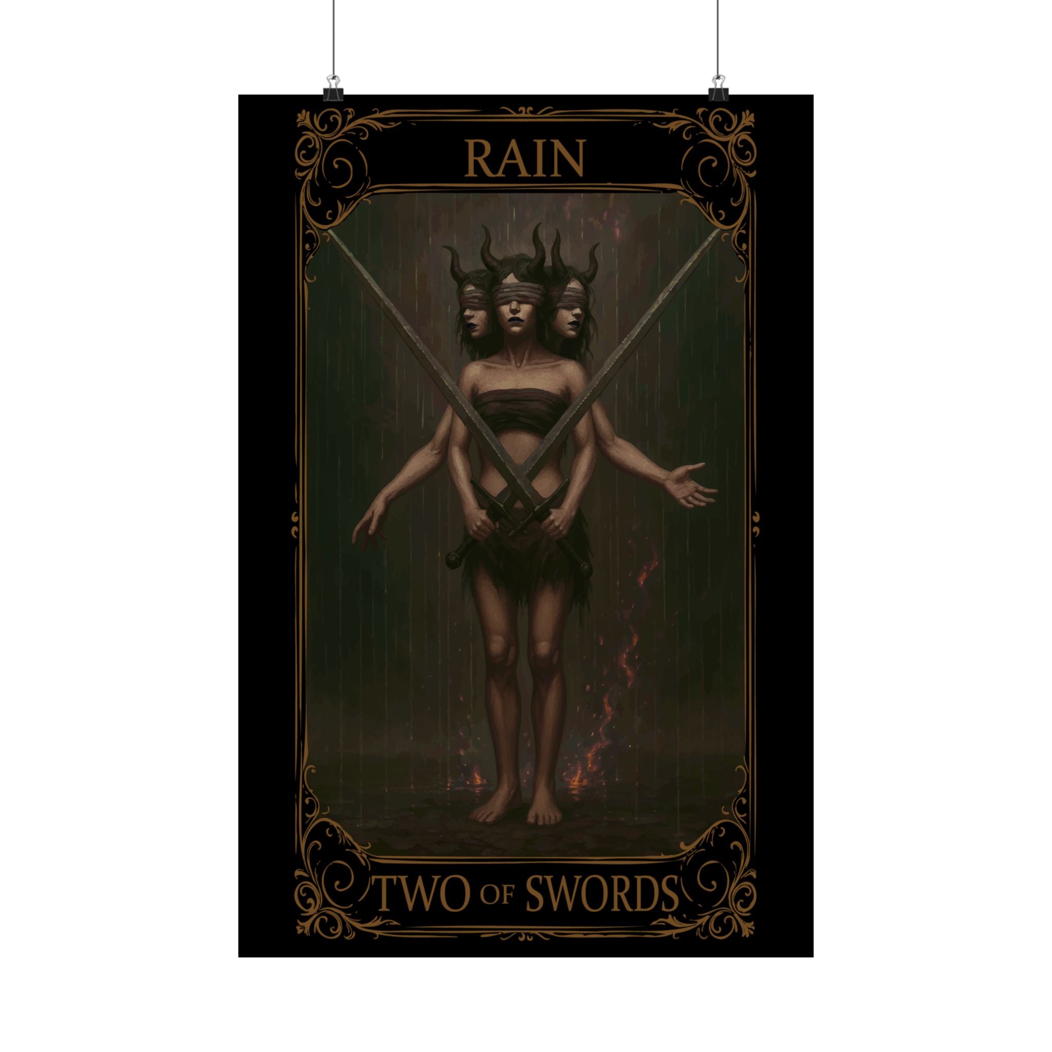 Two of Swords Tarot- Gothic Themed Satin Posters, Wall Art Decor, Home Aesthetic, Unique Gifts, Tarot Inspired Decor, Mystical Wall Hanging