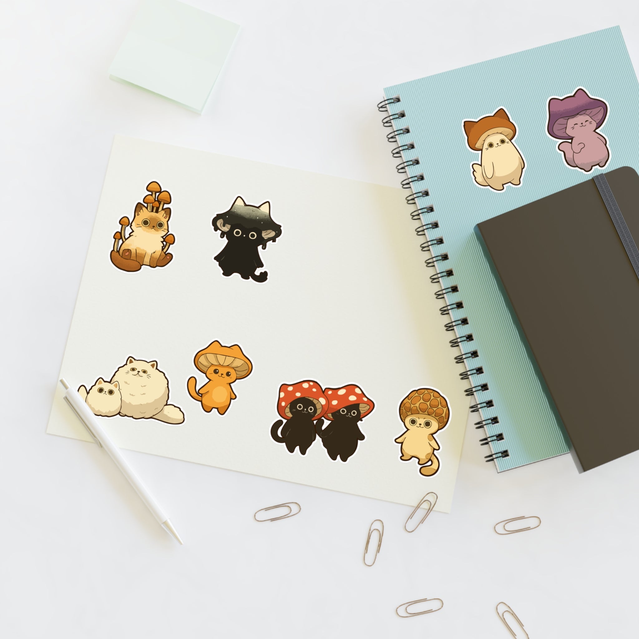 Mushroom Cat Sticker Sheet — Cute Kawaii Mushroom Cats Planner Stickers