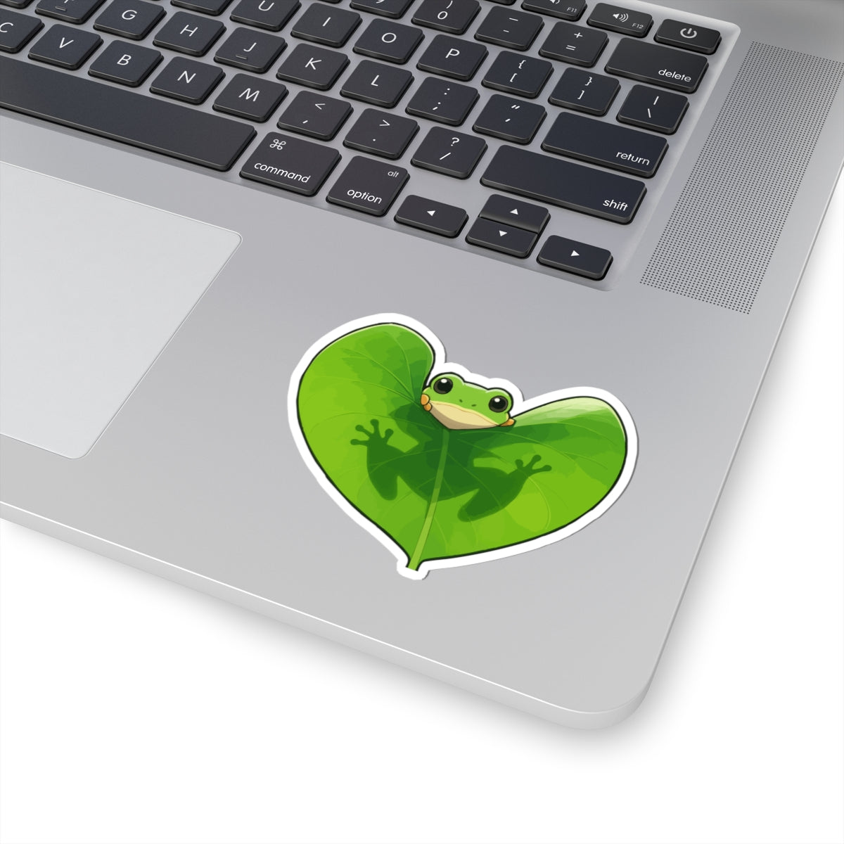 Heart Leaf Frog Kiss-Cut Sticker — Cute Green Frog Laptop Decal