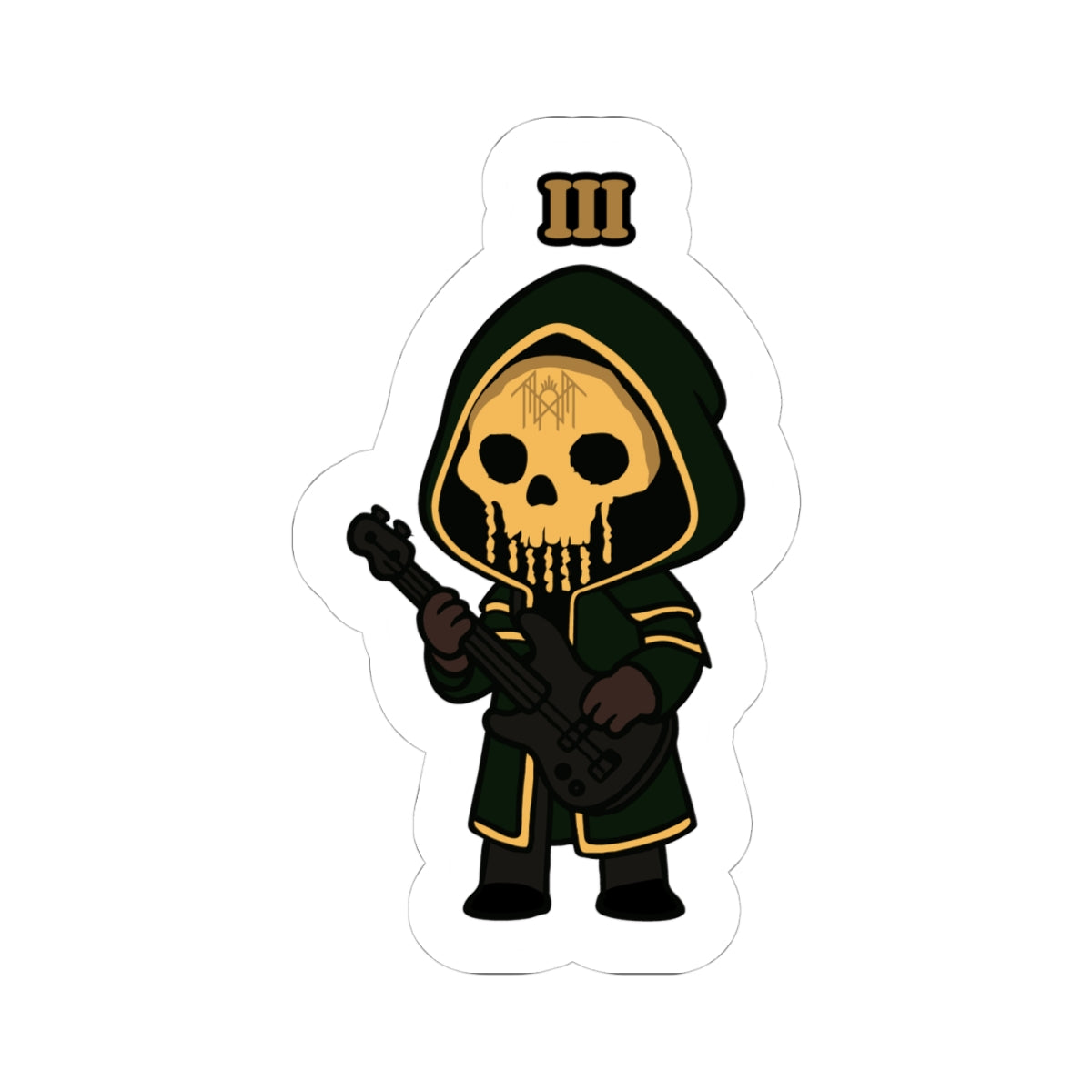 Chibi Guitar Skeleton Kiss-Cut Stickers, Cute Skull Decals, Fun Stickers for Laptops, Gift for Musicians, Halloween Decor, Unisex Stickers