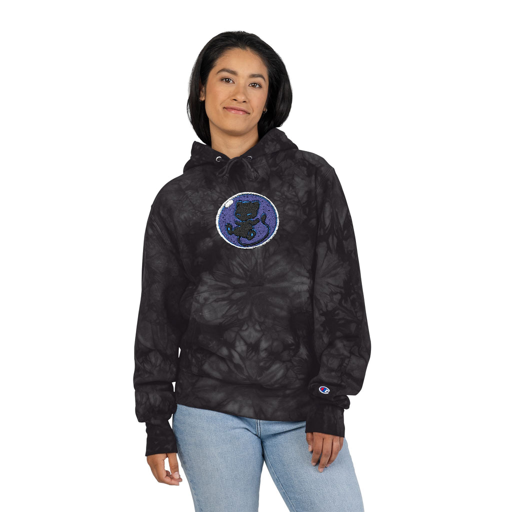 Dark Bubble Mew-Tie-Dye Embroidered Hoodie — Blue Floral Globe Patch