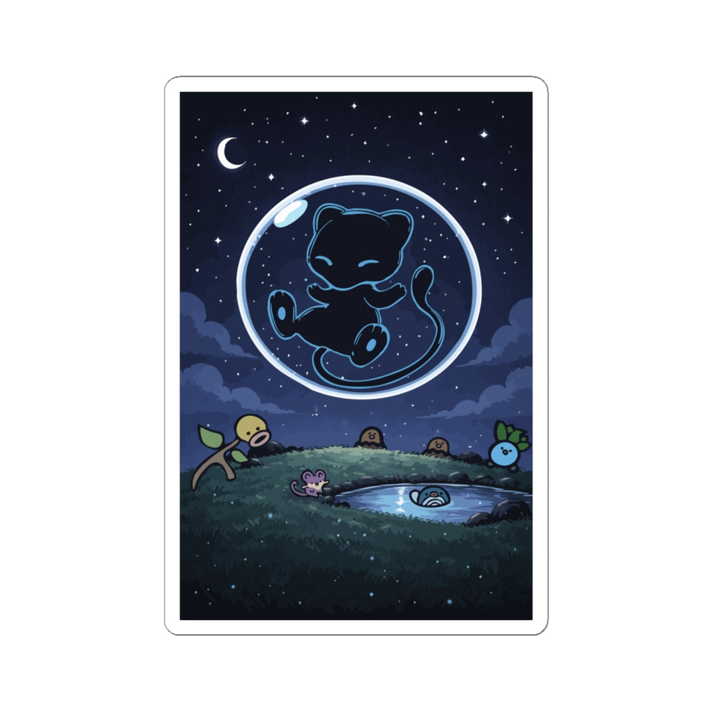 Dark Bubble Mew- Nighttime Mew Sticker — Cute Cosmic Cat in Bubble Vinyl Kiss-Cut Sticker