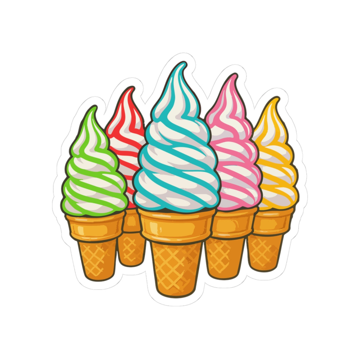 90's Colorful Soft Serve Ice Cream Sticker Pack — Cute Kiss-Cut Vinyl Decal