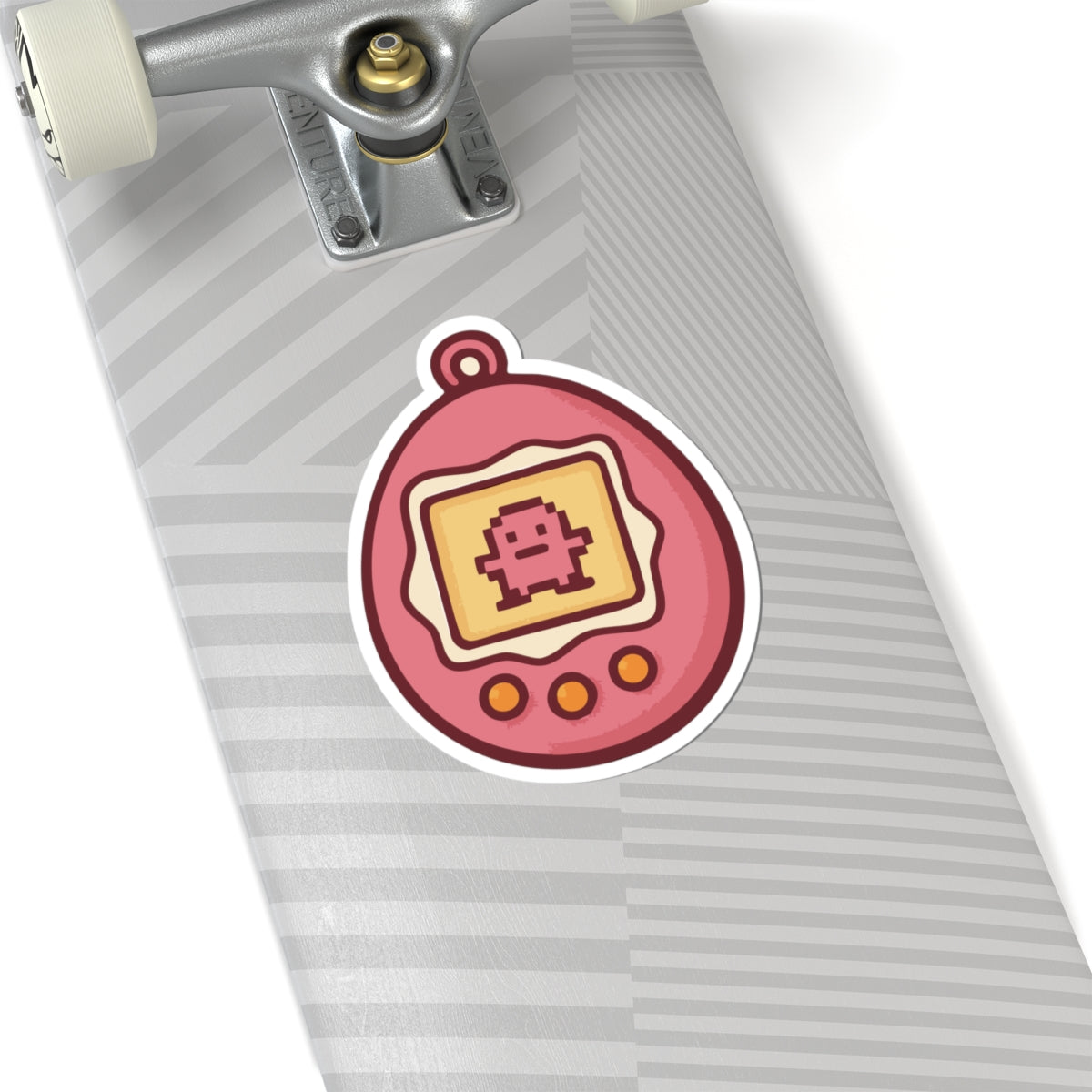 Retro Tamagotchi Sticker — Cute Pink Virtual Pet Kiss-Cut Vinyl