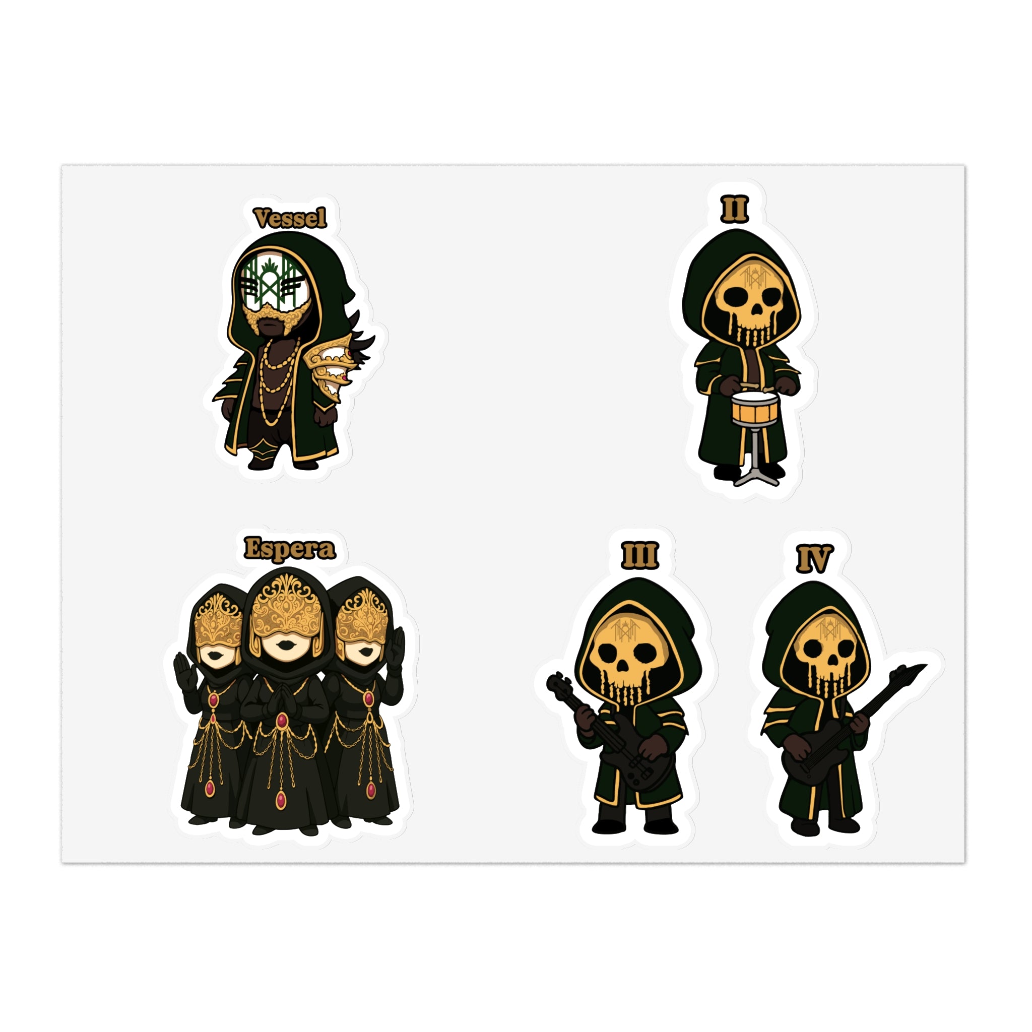 Chibi Band Members- Character Sticker Sheets for Halloween, Crafting, Journaling, Gift Wrap, and Decor