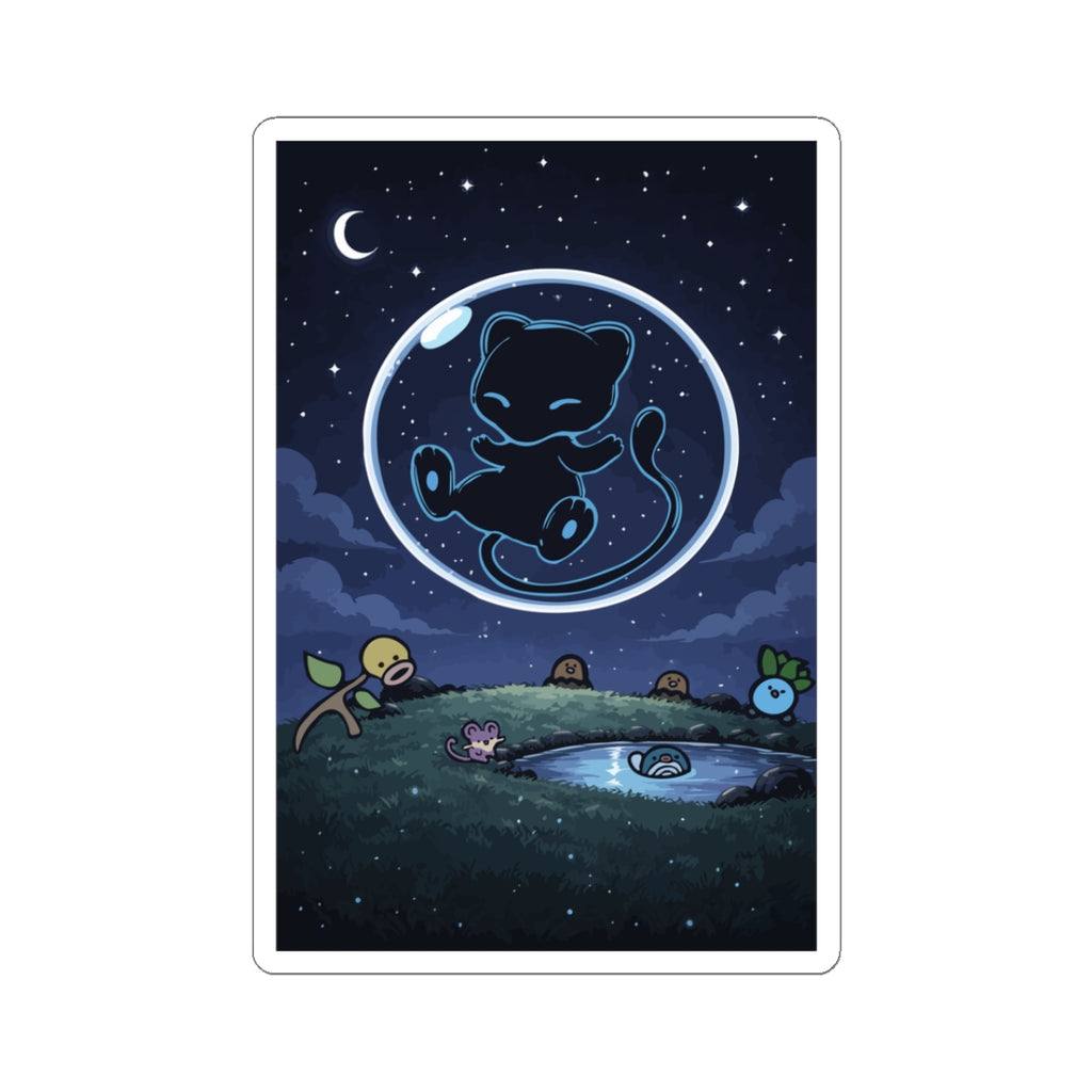Dark Bubble Mew- Nighttime Mew Sticker — Cute Cosmic Cat in Bubble Vinyl Kiss-Cut Sticker