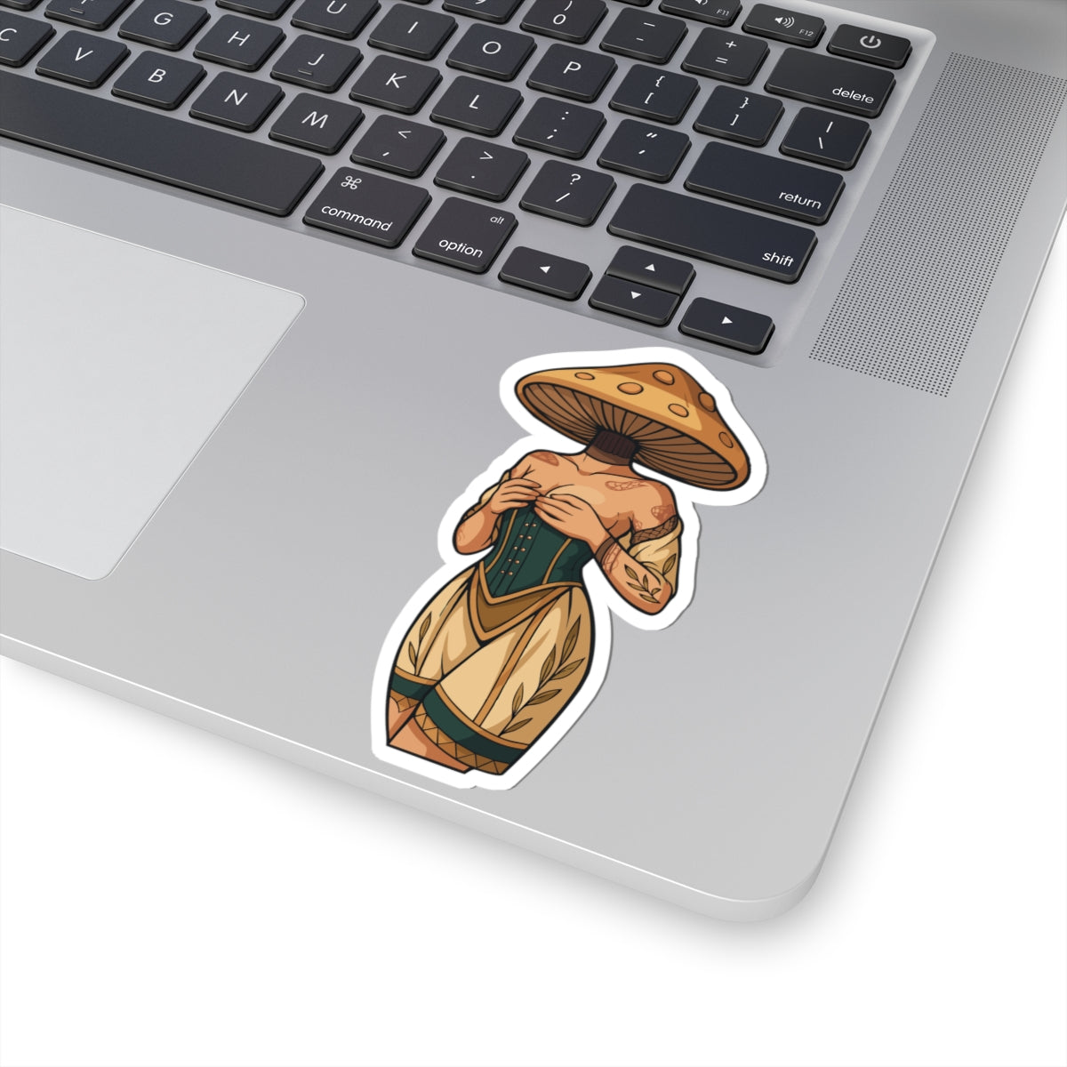 Mushroom Lady Corset Kiss-Cut Sticker — Vintage Femme Fungi Vinyl Decal